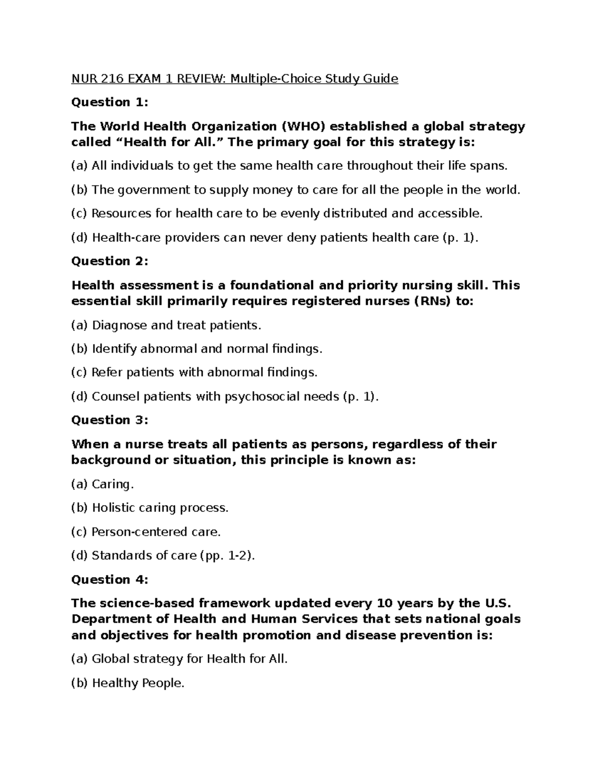 NUR 216 EXAM 1 REVIEW: Comprehensive Study Guide Questions and Answers ...