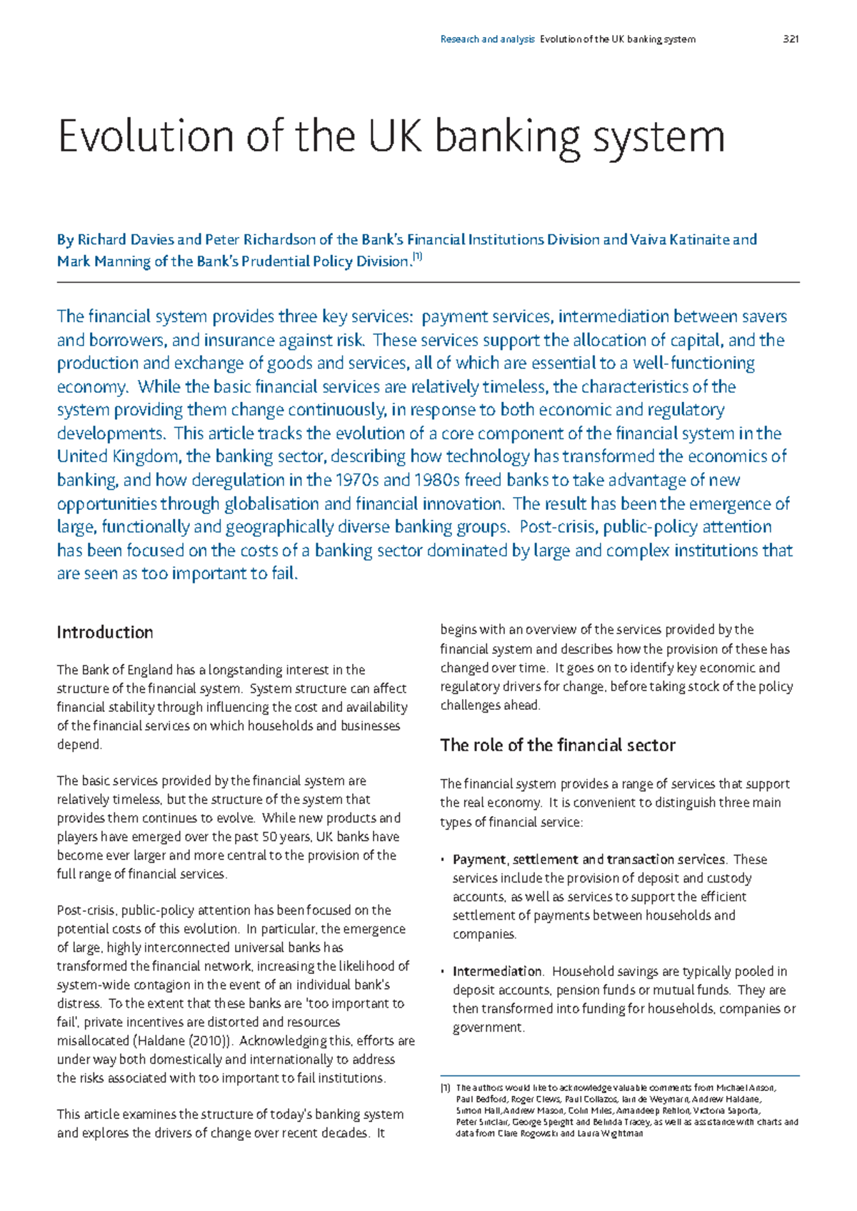 Evolution of the UK Banking System: Insights and Transformations - Studocu