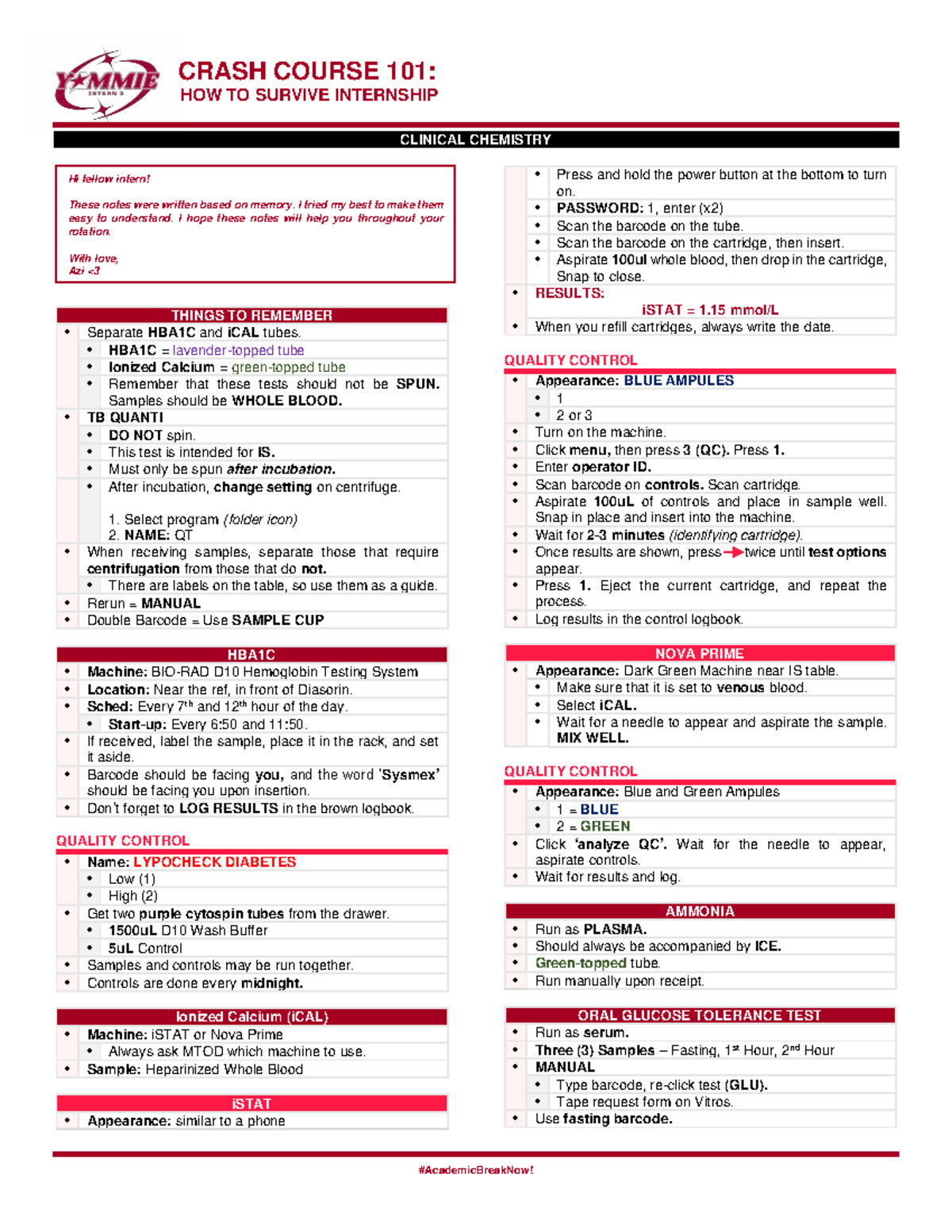 CRASH COURSE 101: INTERNSHIP TIPS FOR CLINICAL CHEMISTRY - Studocu