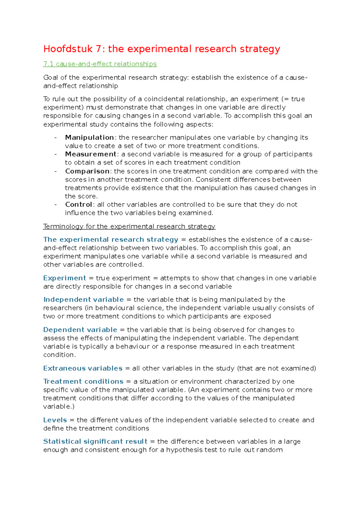 Samenvatting HS7 - Experimentele Onderzoeksstrategieën in ...