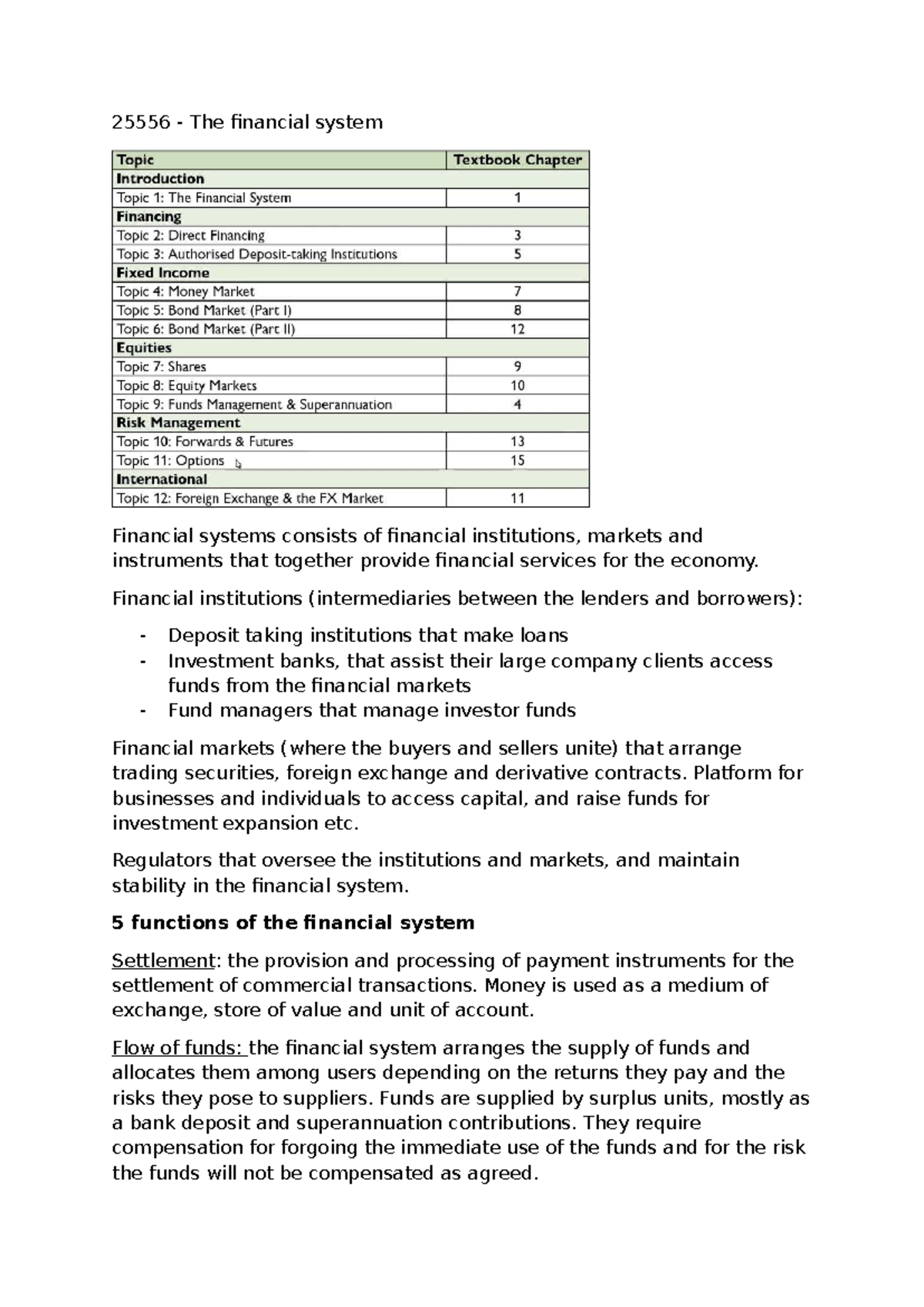 Financial System Overview: Key Functions and Institutions (25556) - Studocu