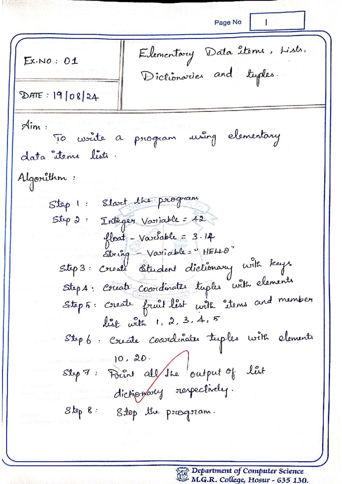 Python Programming Lab: EX.NO 01 - 08 on Data Structures & Functions ...