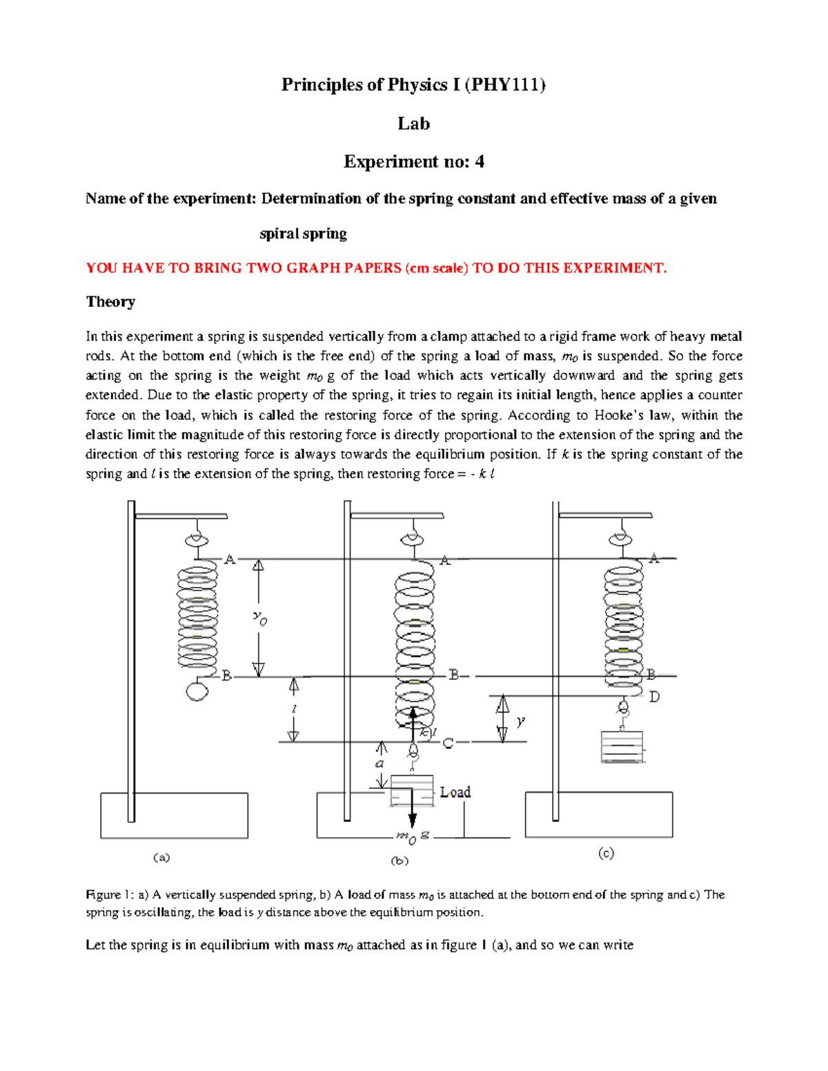 PHY111 - Lab Report on Experiment 4: Spring Constant Determination ...