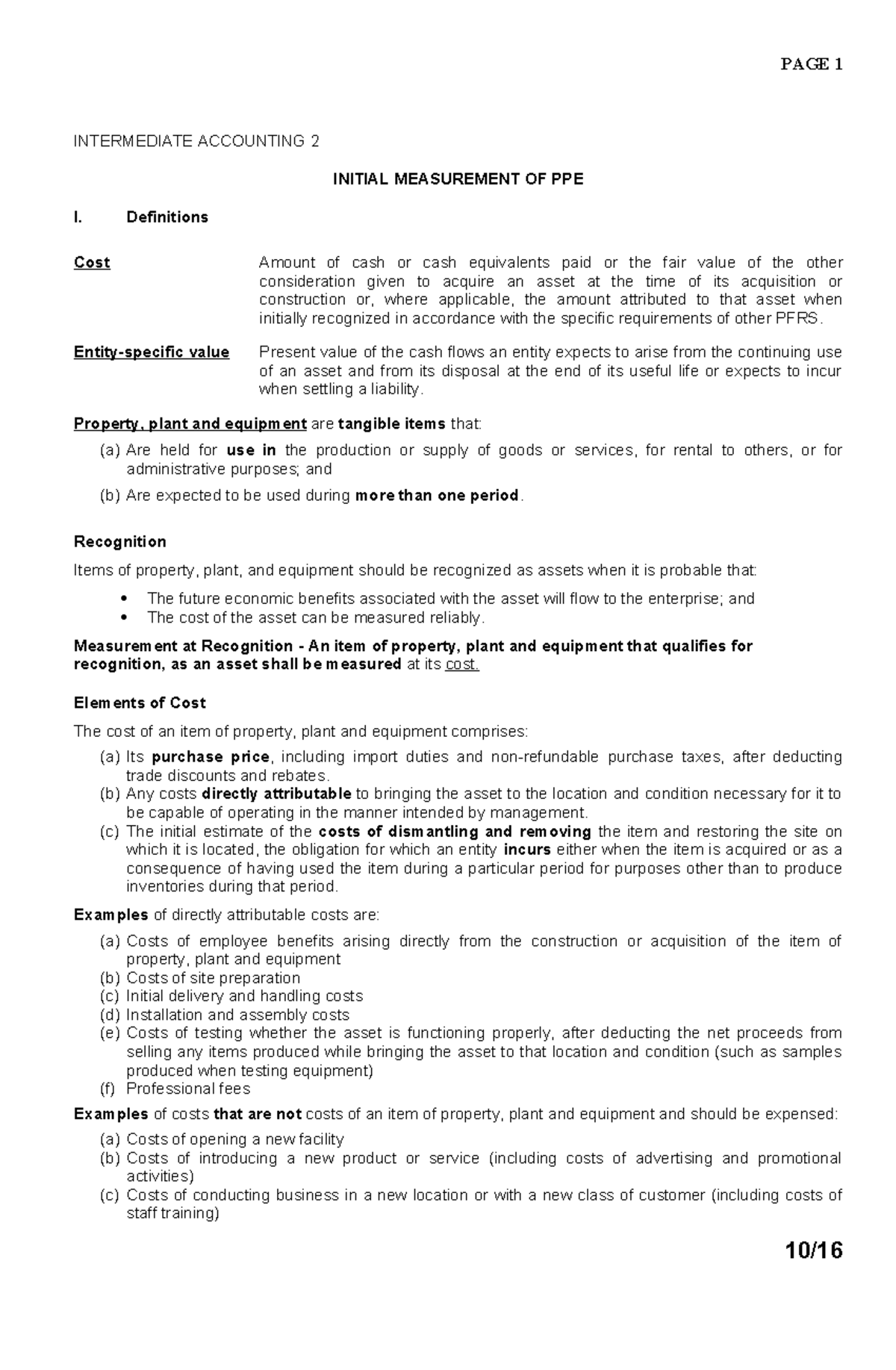 Intermediate Accounting 2: Initial Measurement of PPE Notes - Studocu