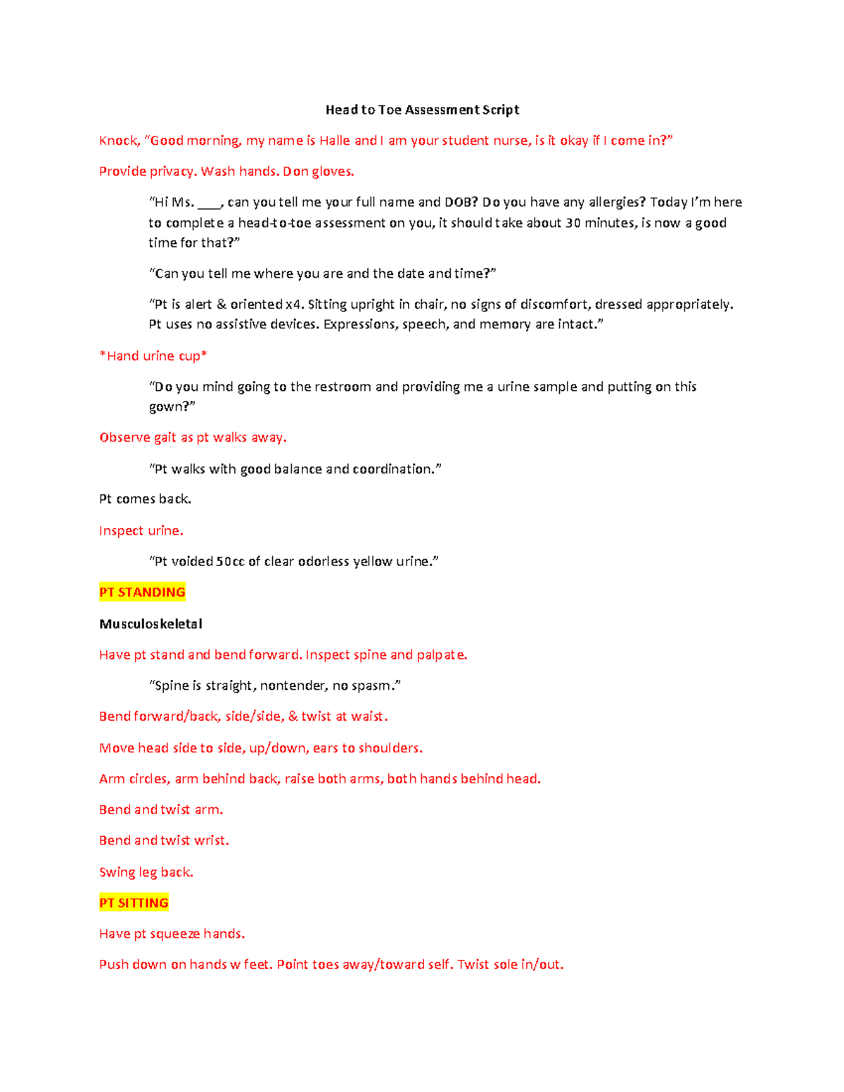 Head to Toe Assessment Script - Head to Toe Assessment Script Knock ...