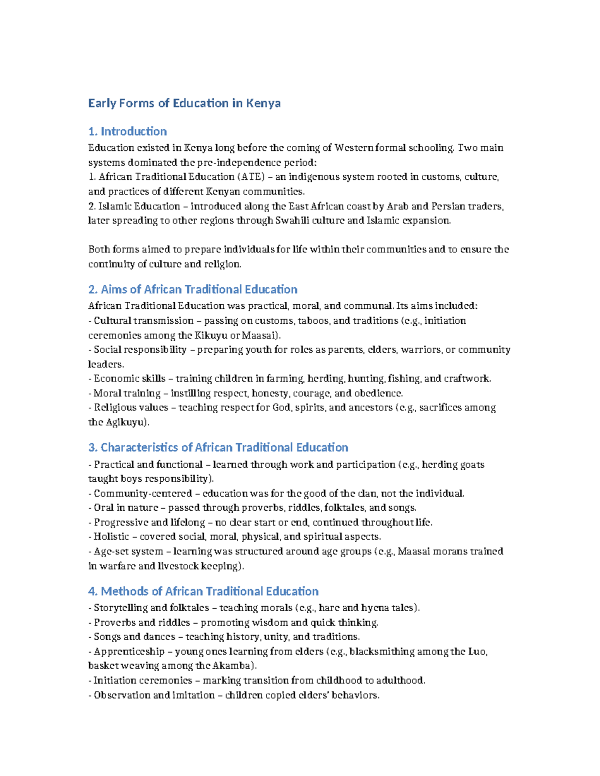 Early Forms of Education in Kenya A Comparative Study Studocu