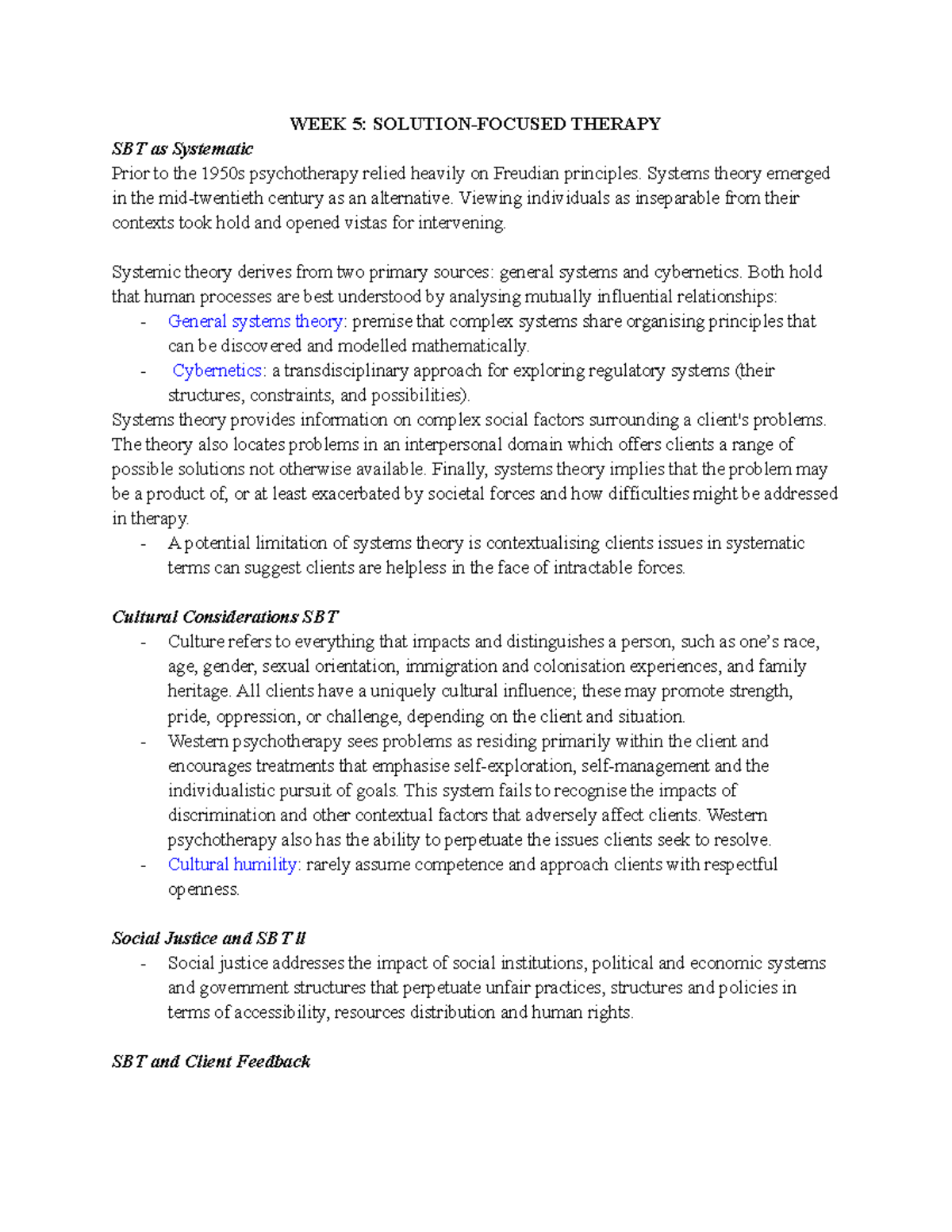 COU265 WEEK 5 Solution- Focused Therapy Notes - WEEK 5: SOLUTION ...