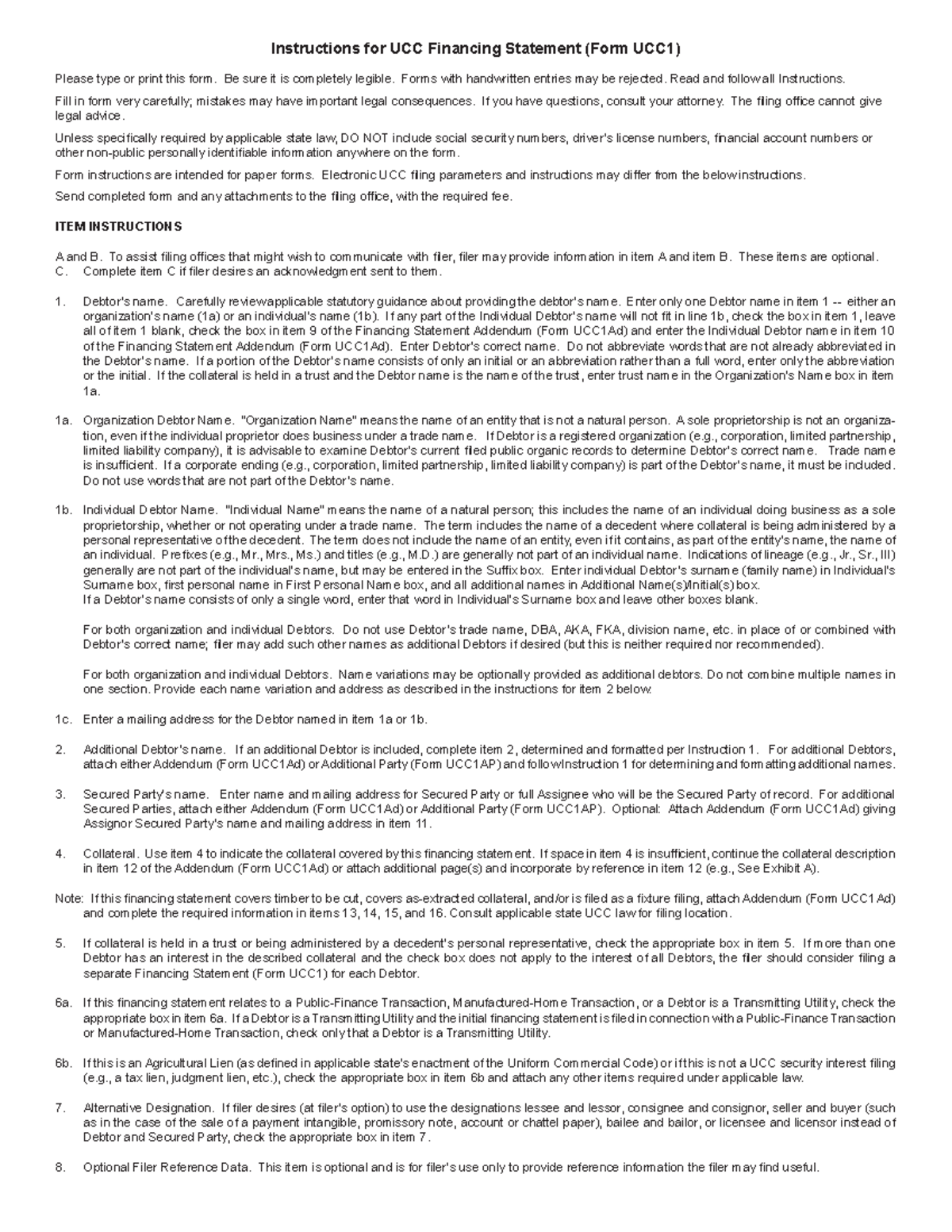 UCC1 Financing Statement Instructions: Filing Guidance and Tips - Studocu