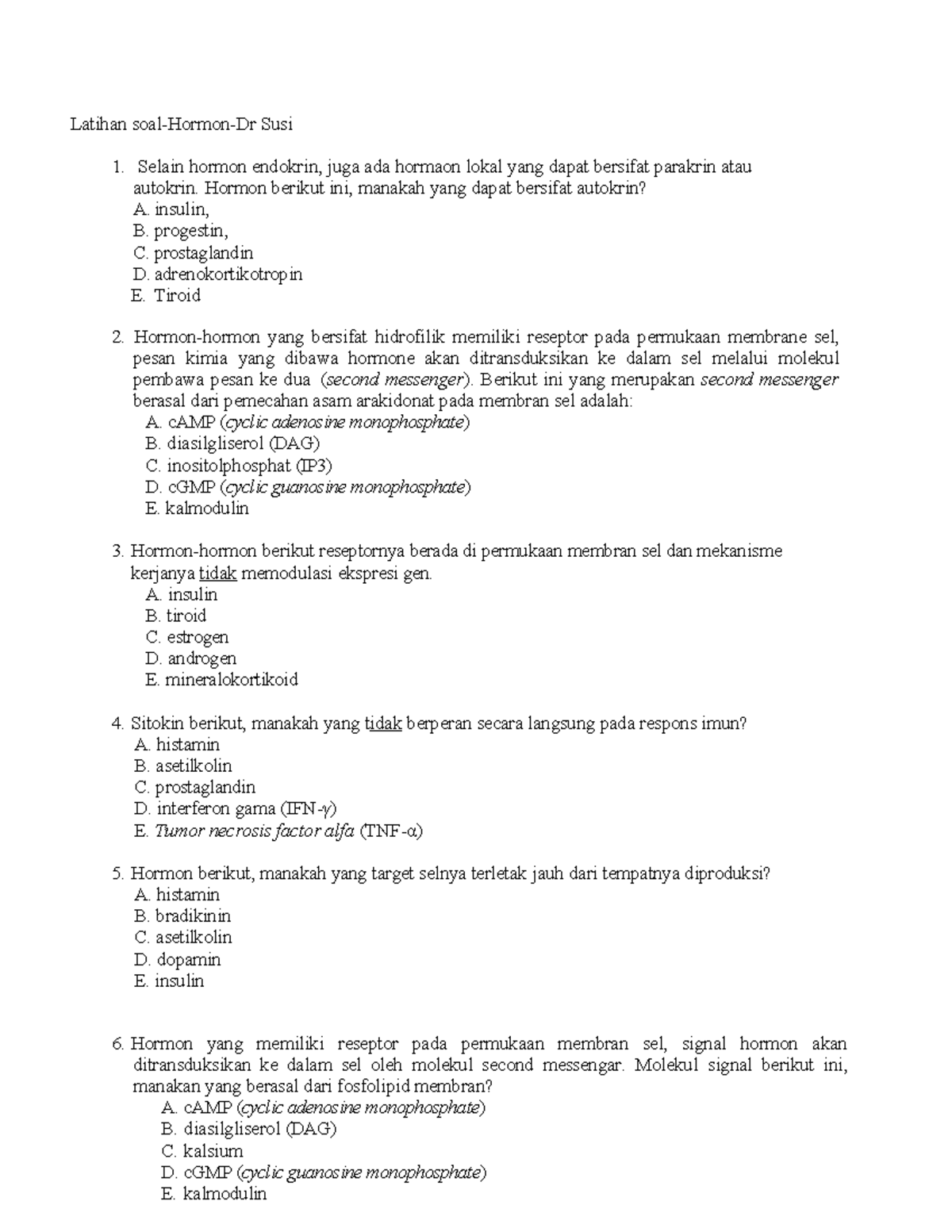 Latihan Soal Hormon - LASOL: Autokrin, Parakrin, dan Mekanisme Kerja ...