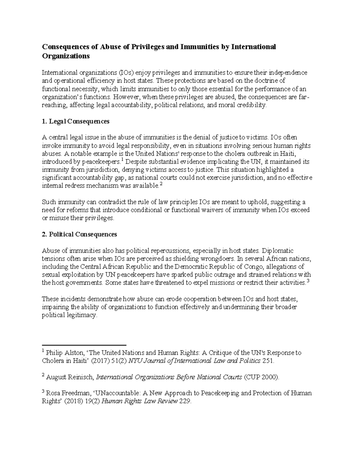 Consequences of Abuse of Privileges & Immunities by IOs - Studocu