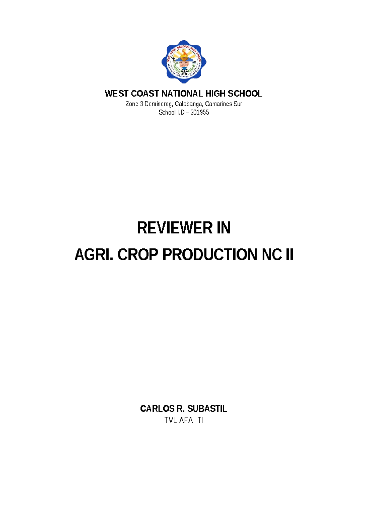 REVIEWER IN AGRI. CROP PRODUCTION NC II: NURSERY OPERATIONS - Studocu