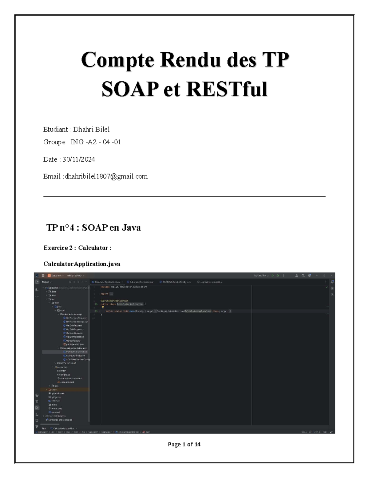 CR TP 4 & 5: SOAP & RESTful in Java - Bilel Dhahri ING A2 04 01 - Studocu