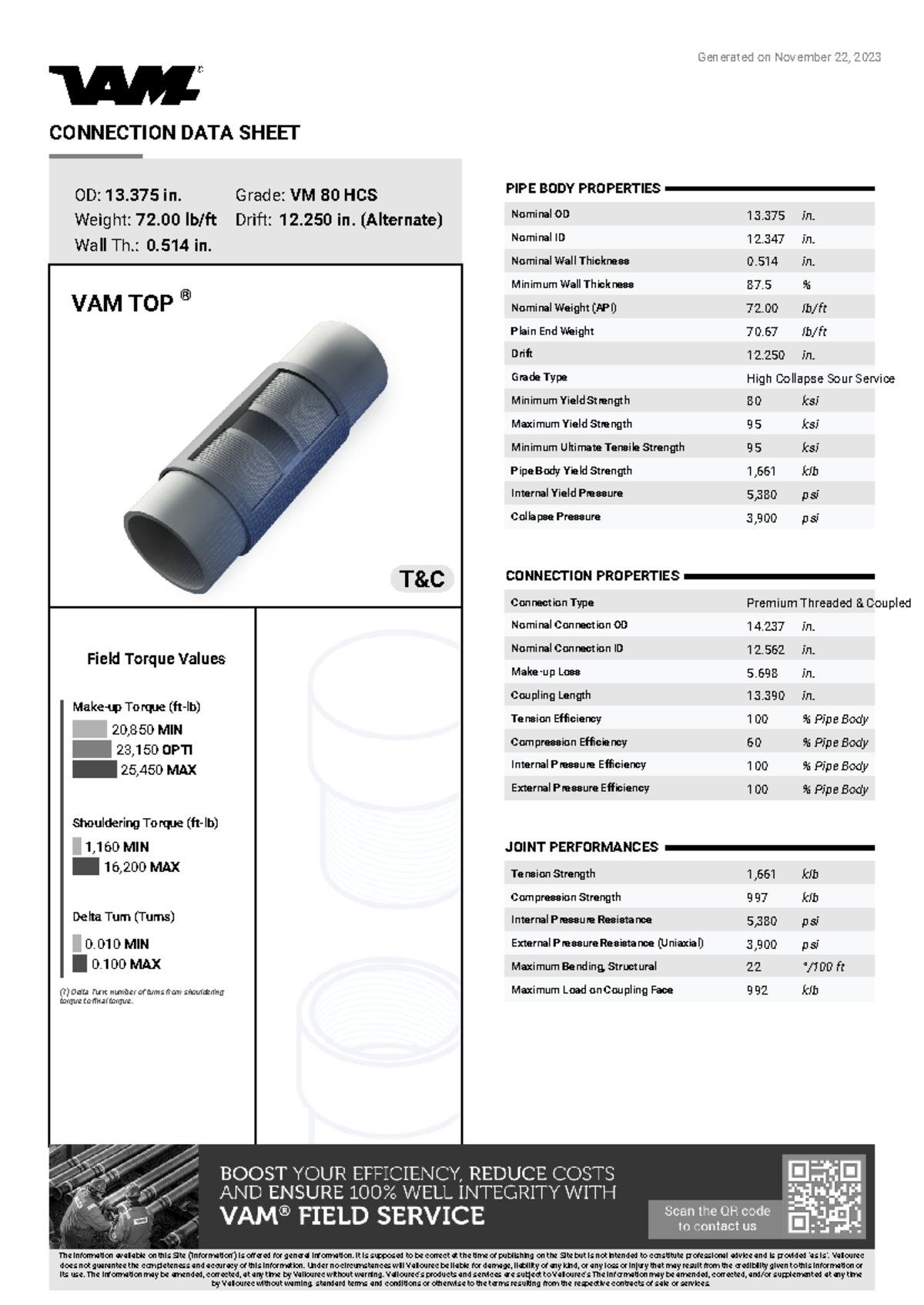 CDS VAM TOP ® 13.375in. 72lb-ft VM 80 HCS Alt. Drift 12.250in. 87 ...
