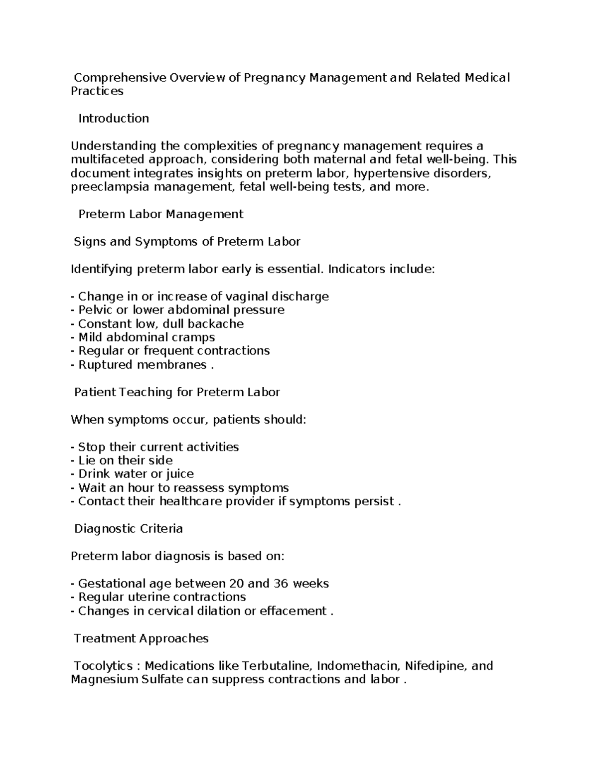 Comprehensive Notes on Pregnancy Management and Nursing Care (NUR 101 ...