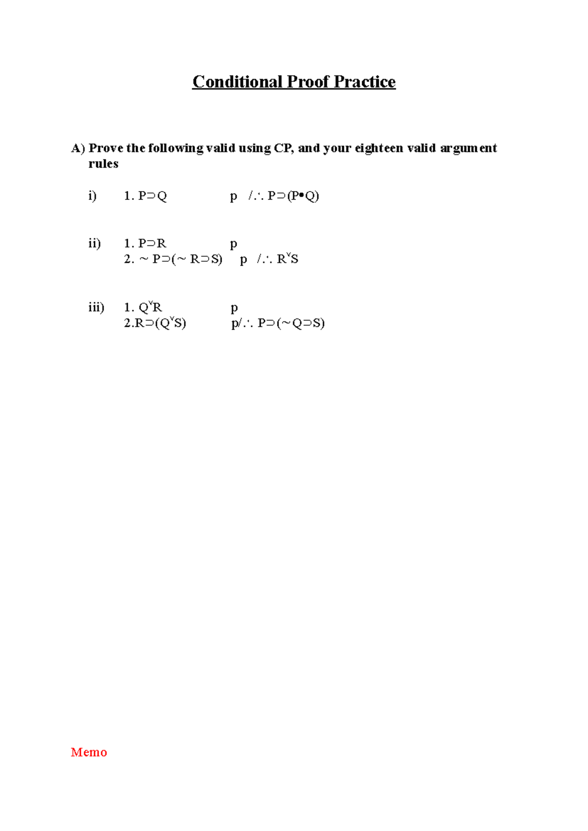 Conditional Proof Practice: Valid Argument Rules and Techniques - Studocu