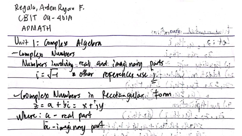 CBIT APMATH Unit 1: Complex Algebra and Fundamental Operations - Studocu