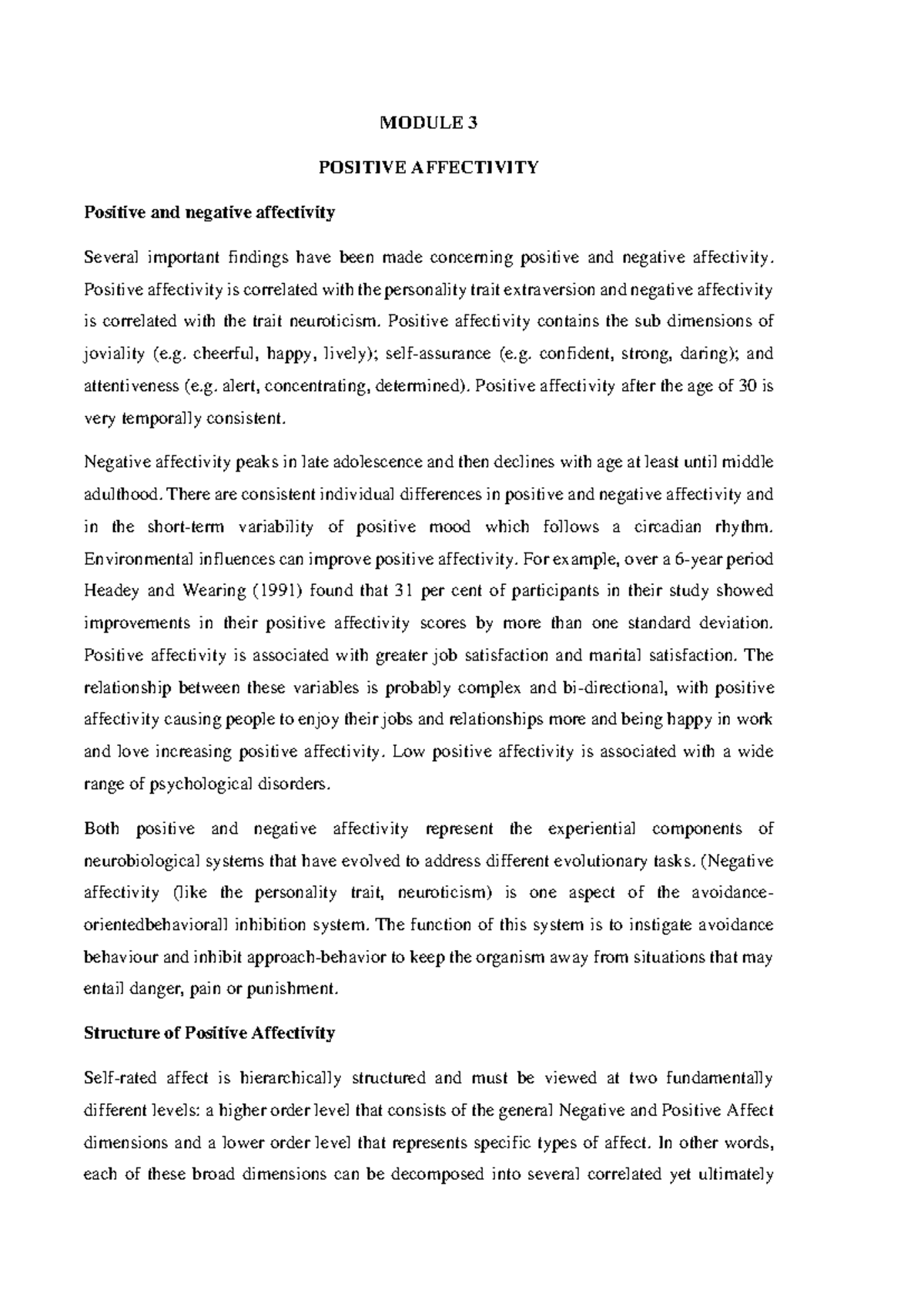 Positive Module 3 - Positive Affectivity and Subjective Well-Being ...
