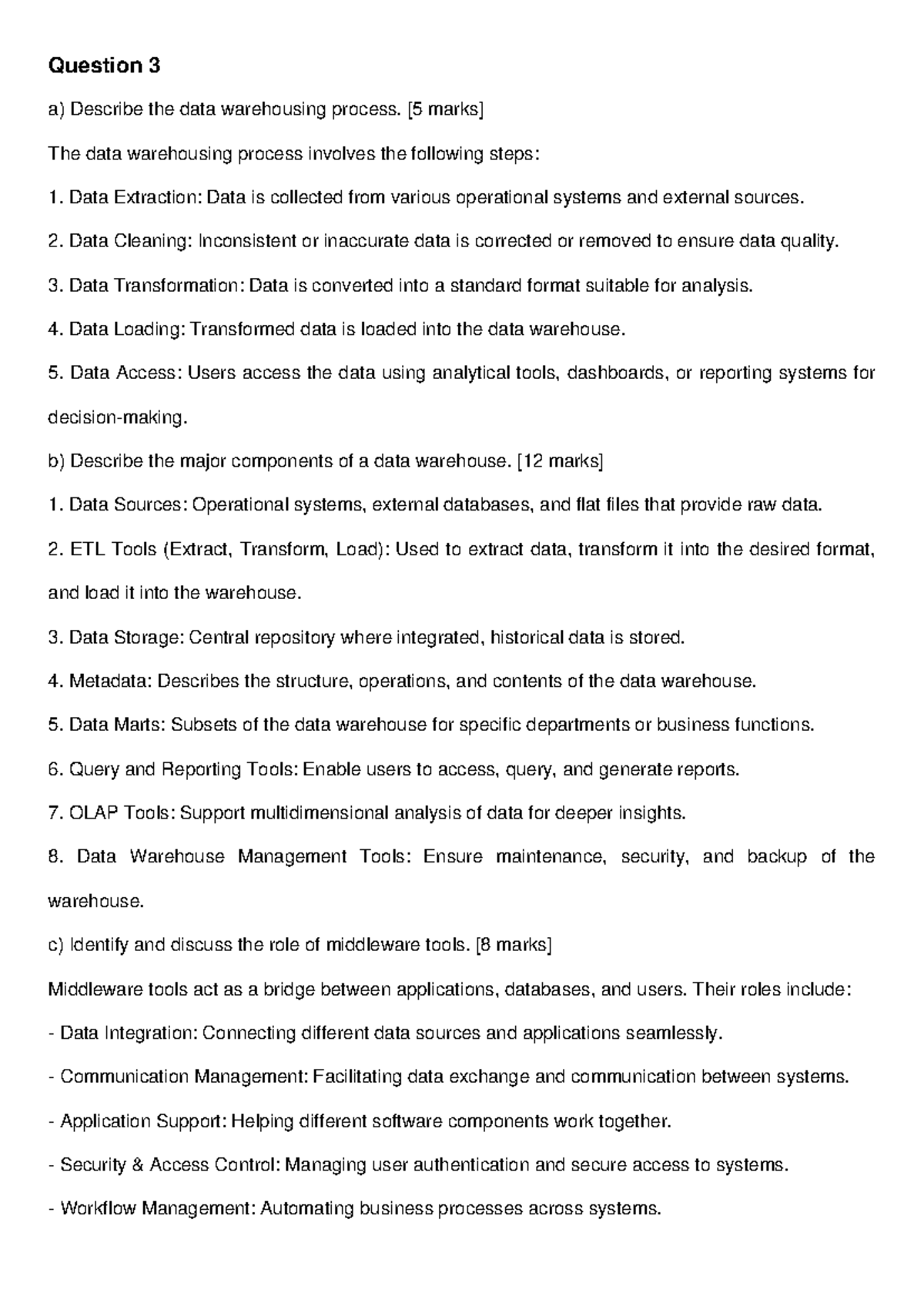 BI102 Final Exam Answers: Data Warehousing Process & Components - Studocu