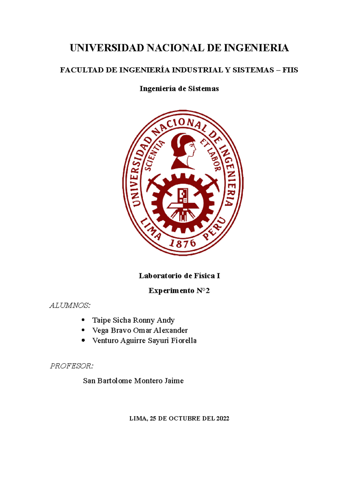 Laboratorio de Física I - Experimento N° con Datos y Análisis - Document Preview
