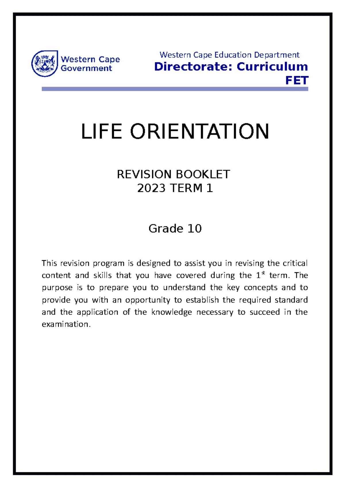 Life orientation grade 12 notes national senior certificate life
