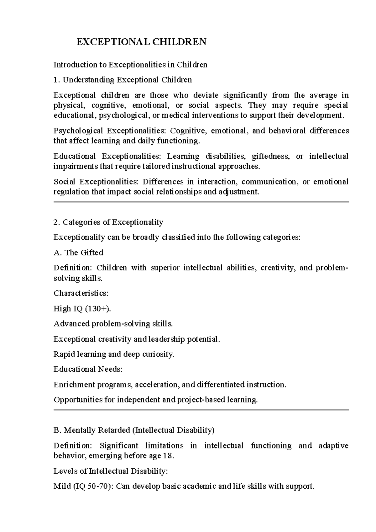 Understanding Exceptional Children: An Overview of Their Needs and ...