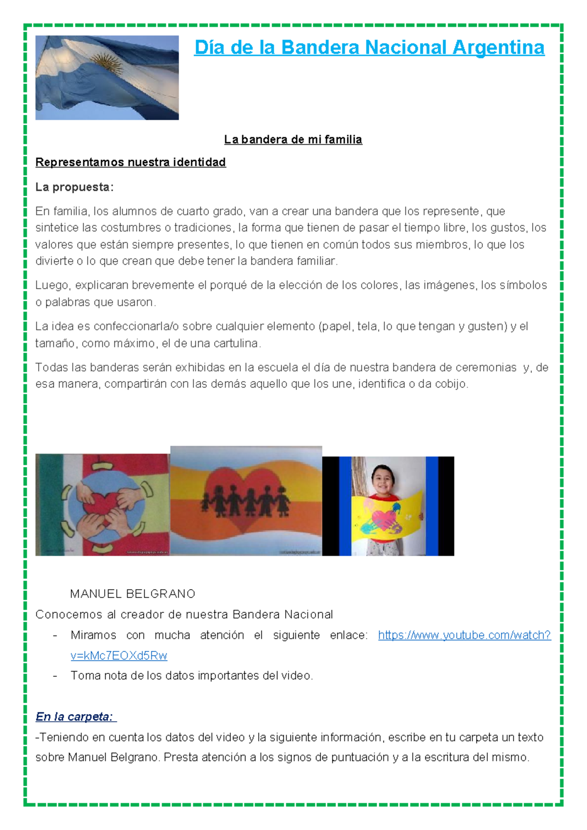 Día de la Bandera Nacional Argentina: Proyecto Familiar y Promesa - Studocu