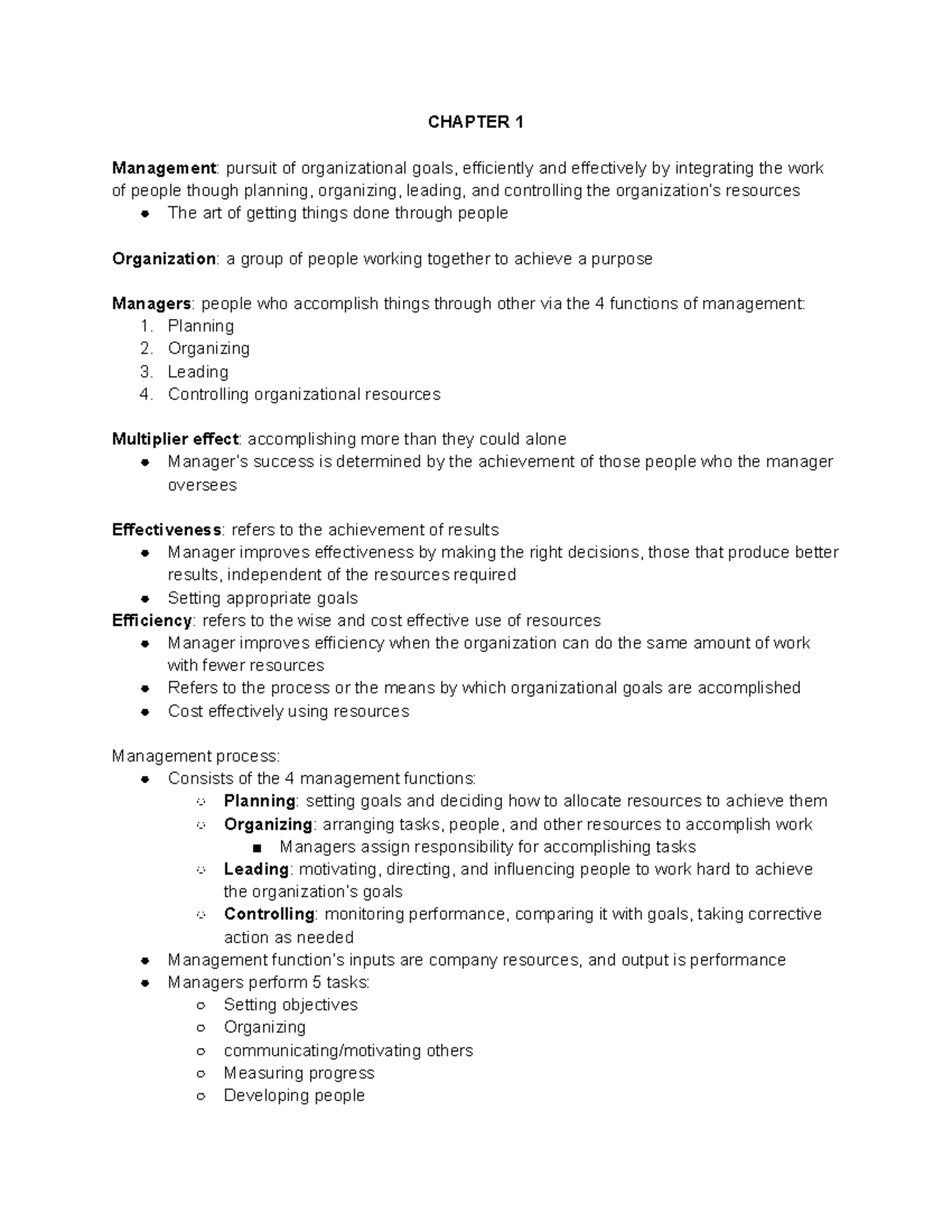 Management Principles and Practices: Comprehensive Exam Notes (Course ...