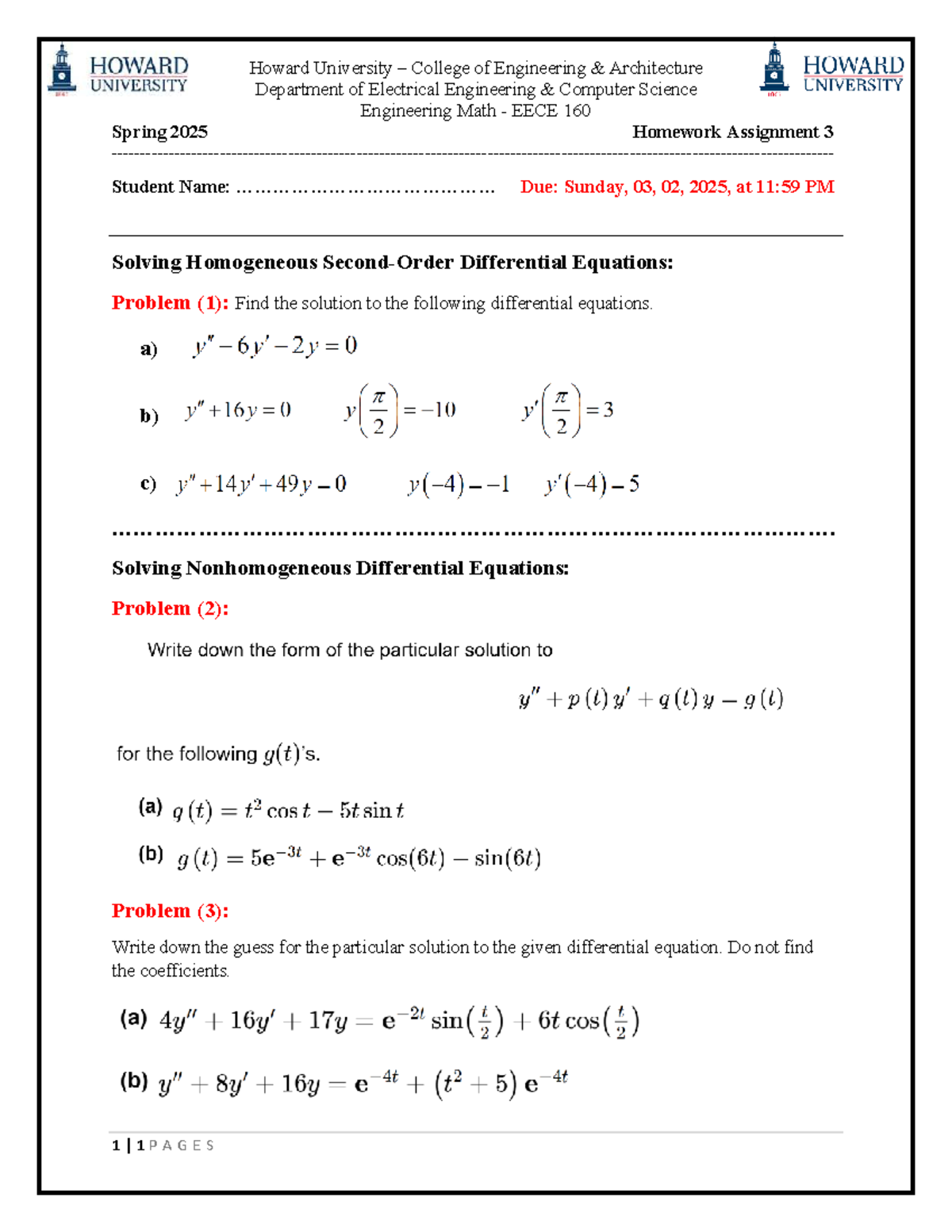 Spring 2025 Homework Assignment 3 - Howard University – College of ...