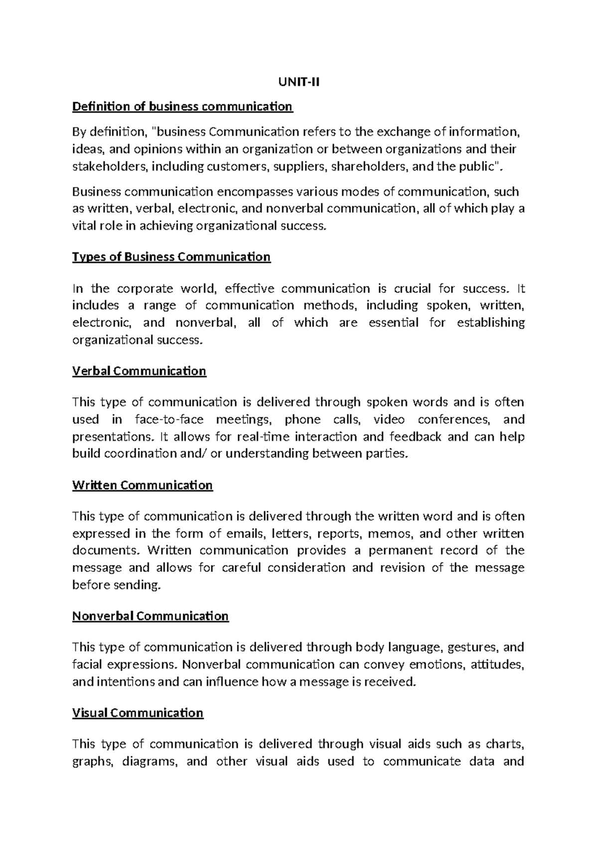 Business Communication: Unit 2 Overview and Key Concepts - Studocu