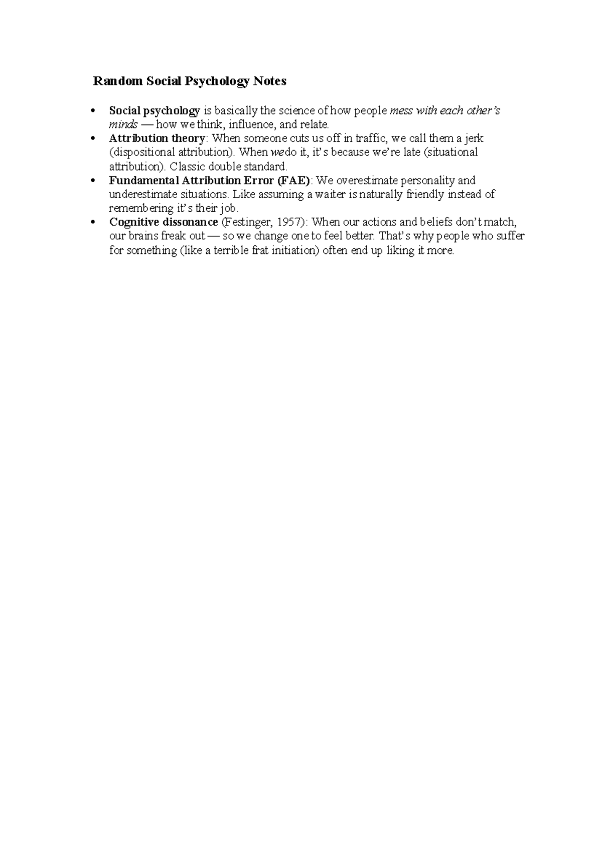 PSY 101: Random Social Psychology Notes and Key Concepts - Studocu
