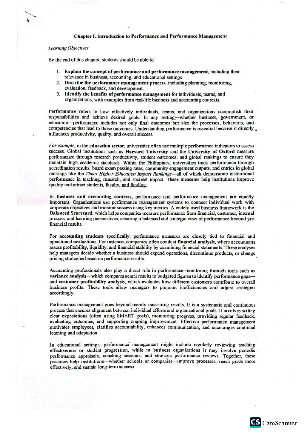 CS 101: Chapter I - Introduction to Performance Management and Its ...