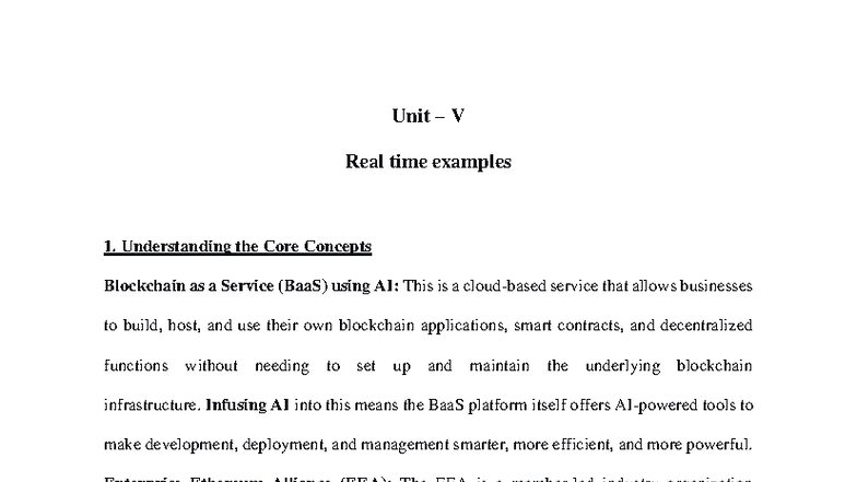 Unit V: Real-Time Examples of Blockchain & AI Integration - Studocu