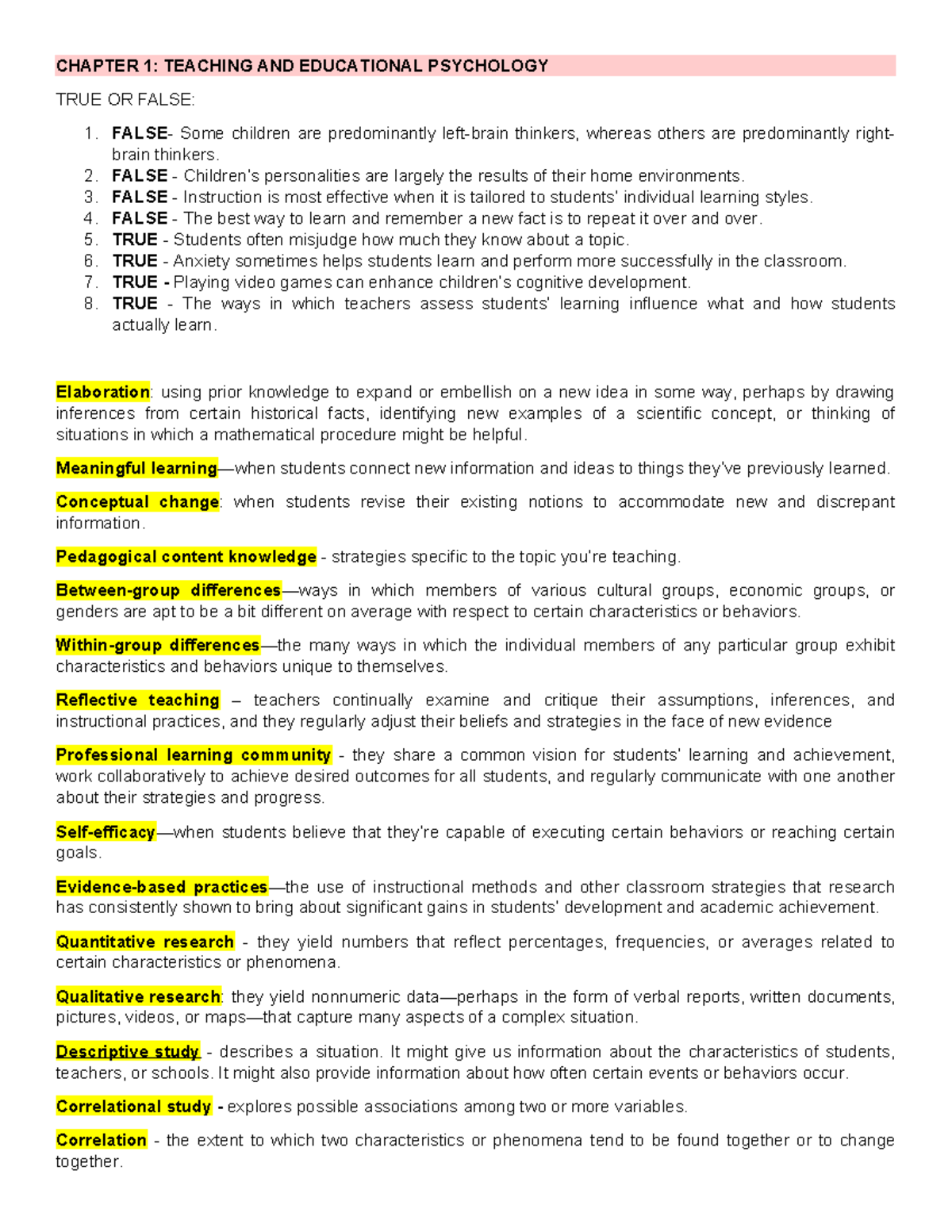 PSY115 Chapter 1 Key Terms and Concepts Explained - Studocu
