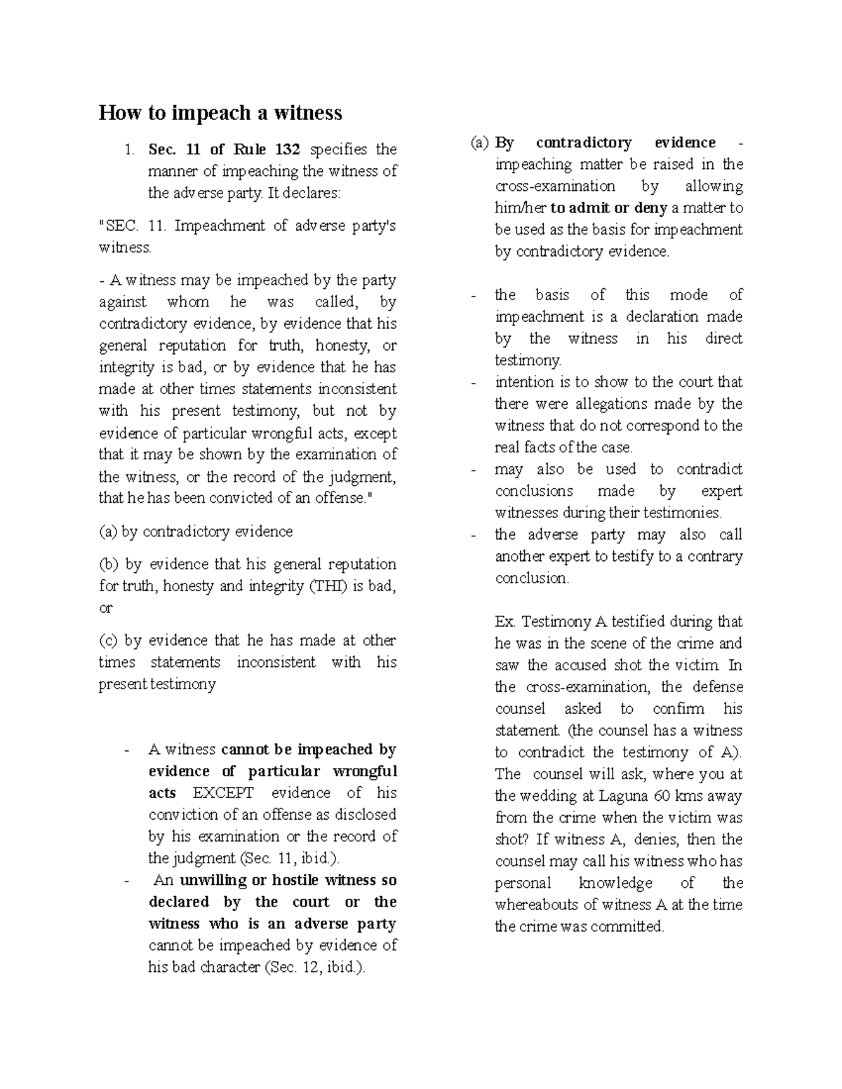 Impeachment of Witnesses: Key Rules and Procedures (Sec. 11, Rule 132 ...