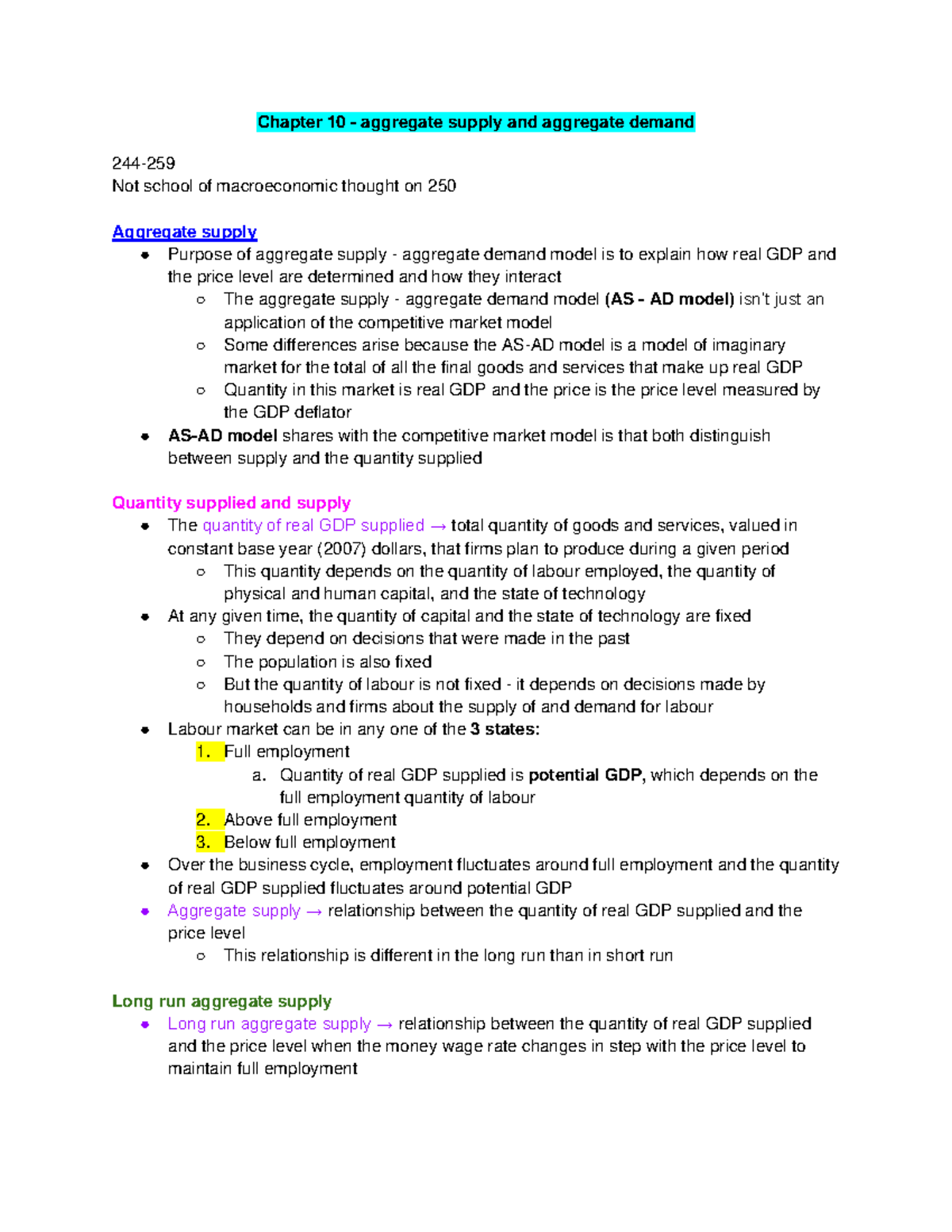 Chapter 10 econ notes 1022 (detailed) - Chapter 10 - aggregate supply ...