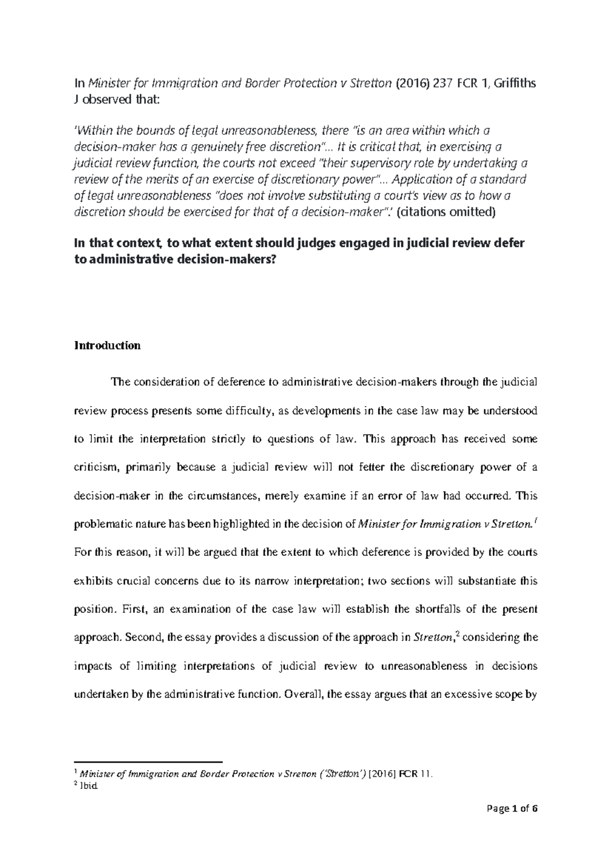 Research Essay examples - 2 - In Minister for Immigration and Border ...