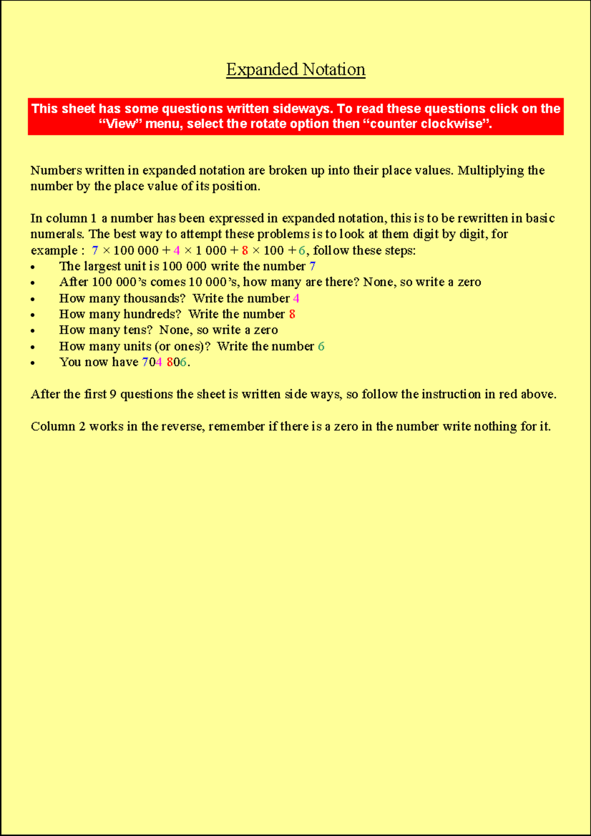 Expanded Notation Practice Sheet for Math 101 - Studocu