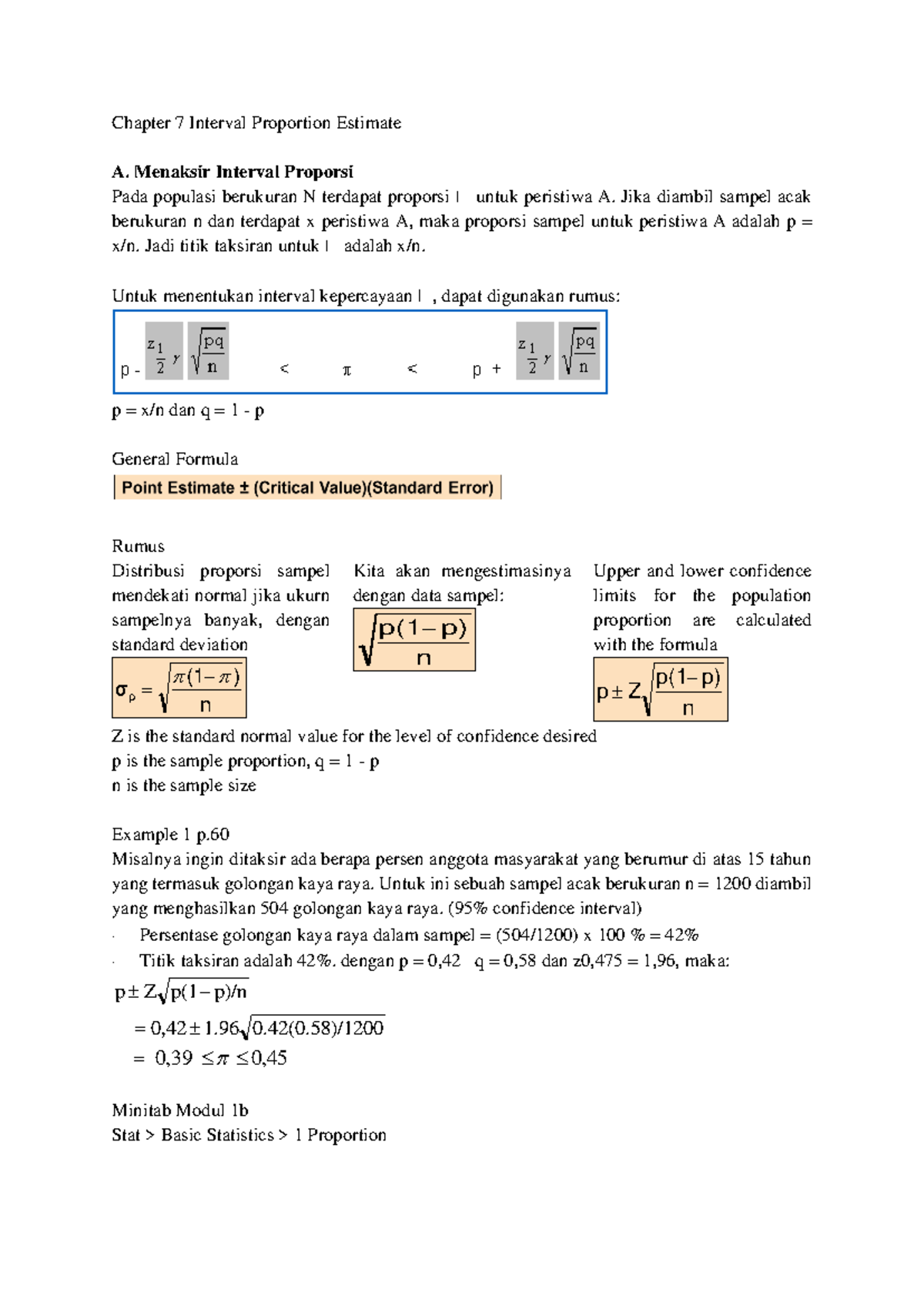 Chapter 7: Estimasi Interval Proporsi - Konsep dan Contoh - Studocu
