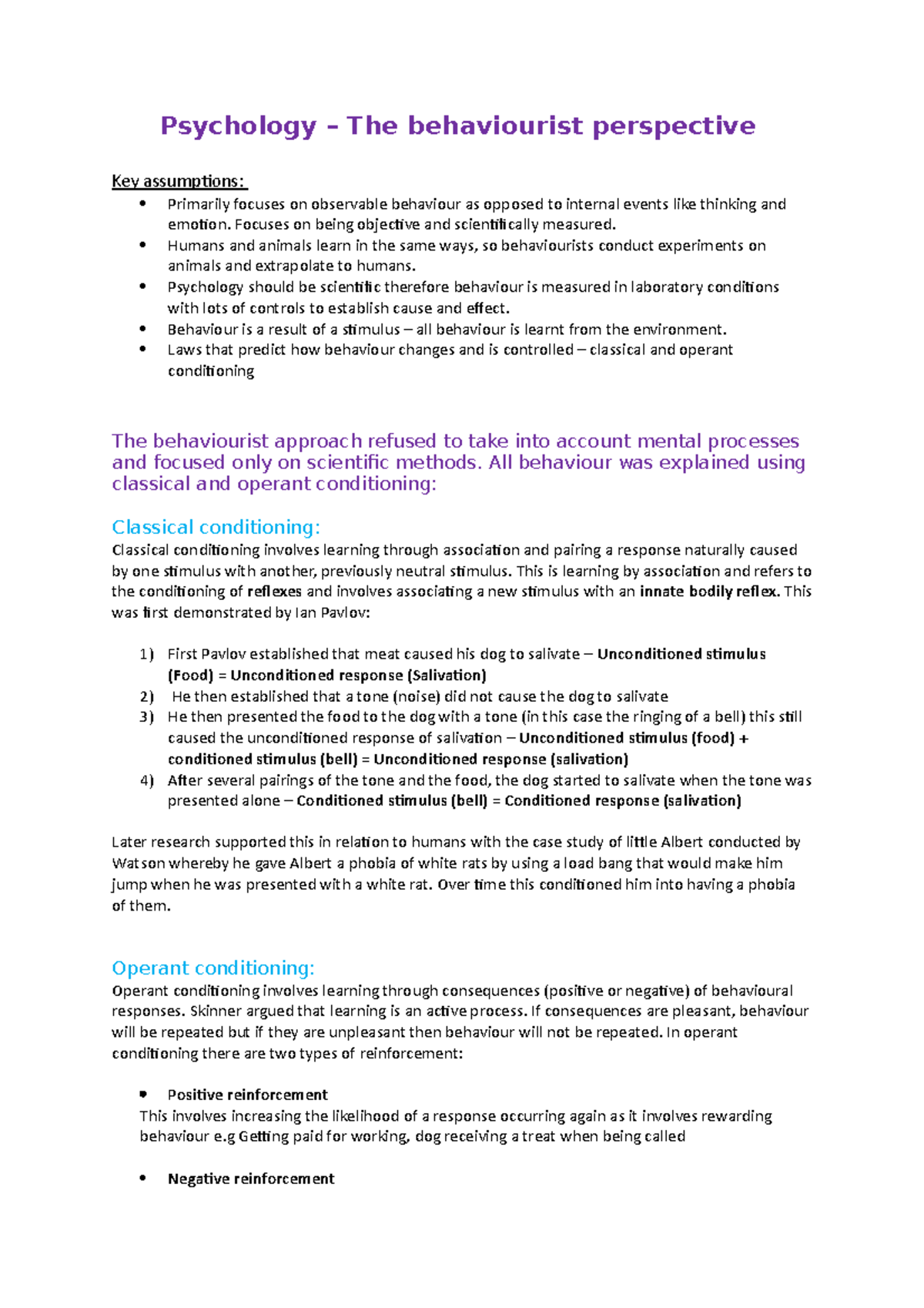 Psychology - Behaviourist perspective - Psychology – The behaviourist ...