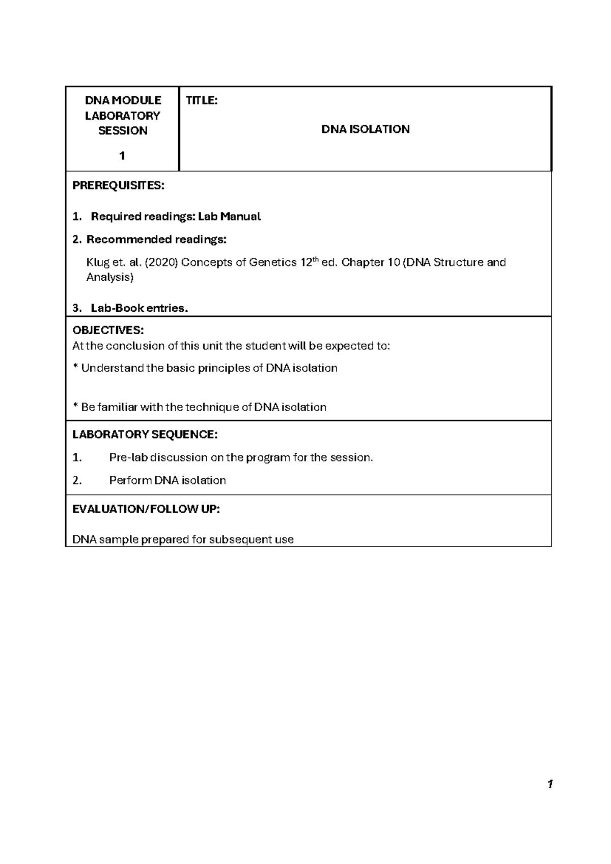 BIOL2001 - DNA Isolation Laboratory Session Guide - Studocu