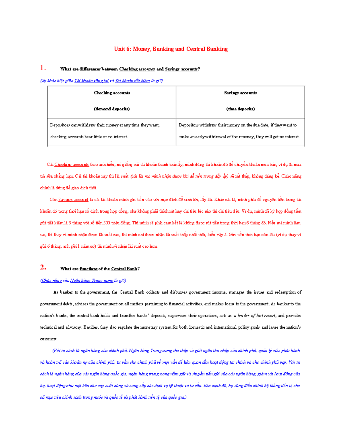 Unit 6 & 7: Key Questions on Money, Central Banking & Taxation - Studocu