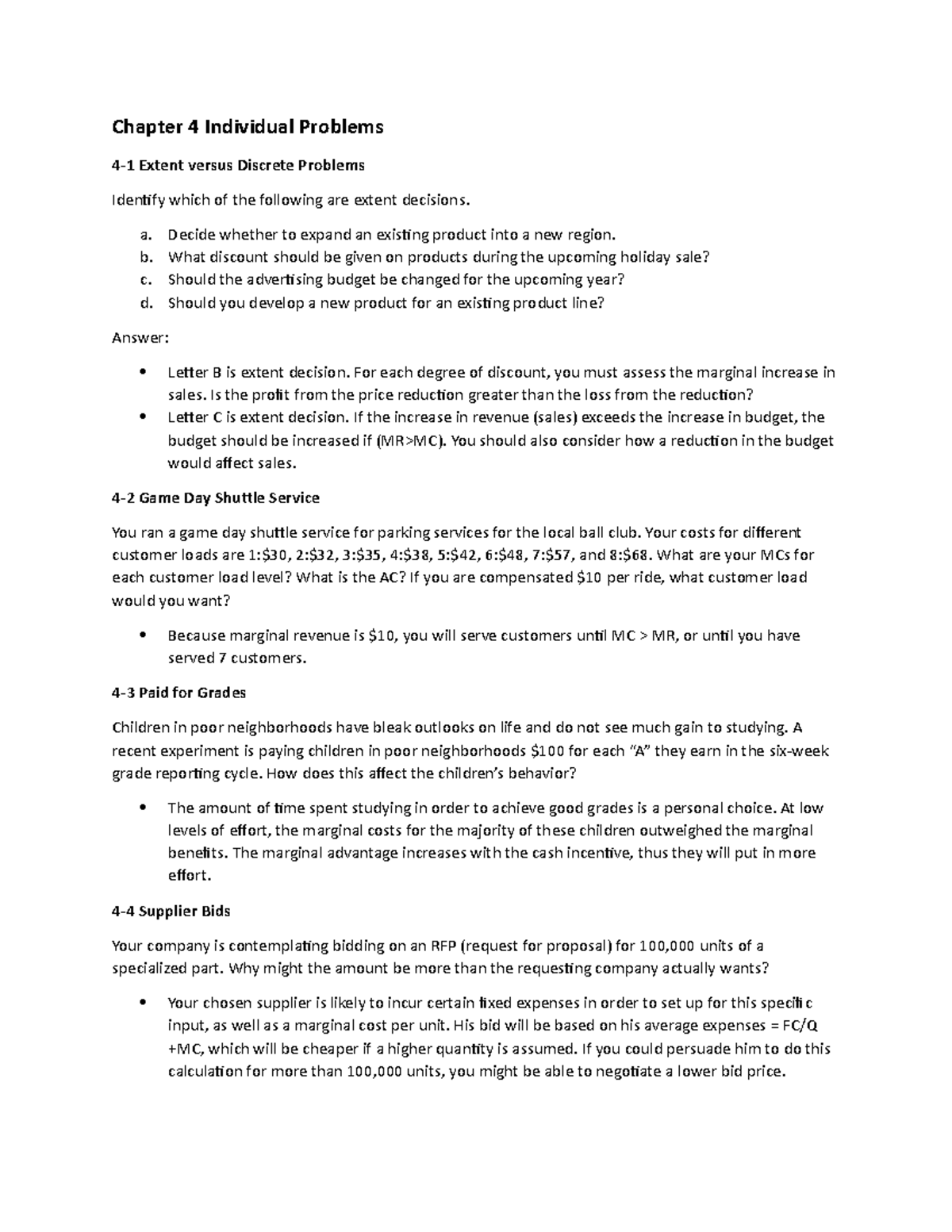 Chapter 4 Individual Problems Analysis and Solutions - Studocu