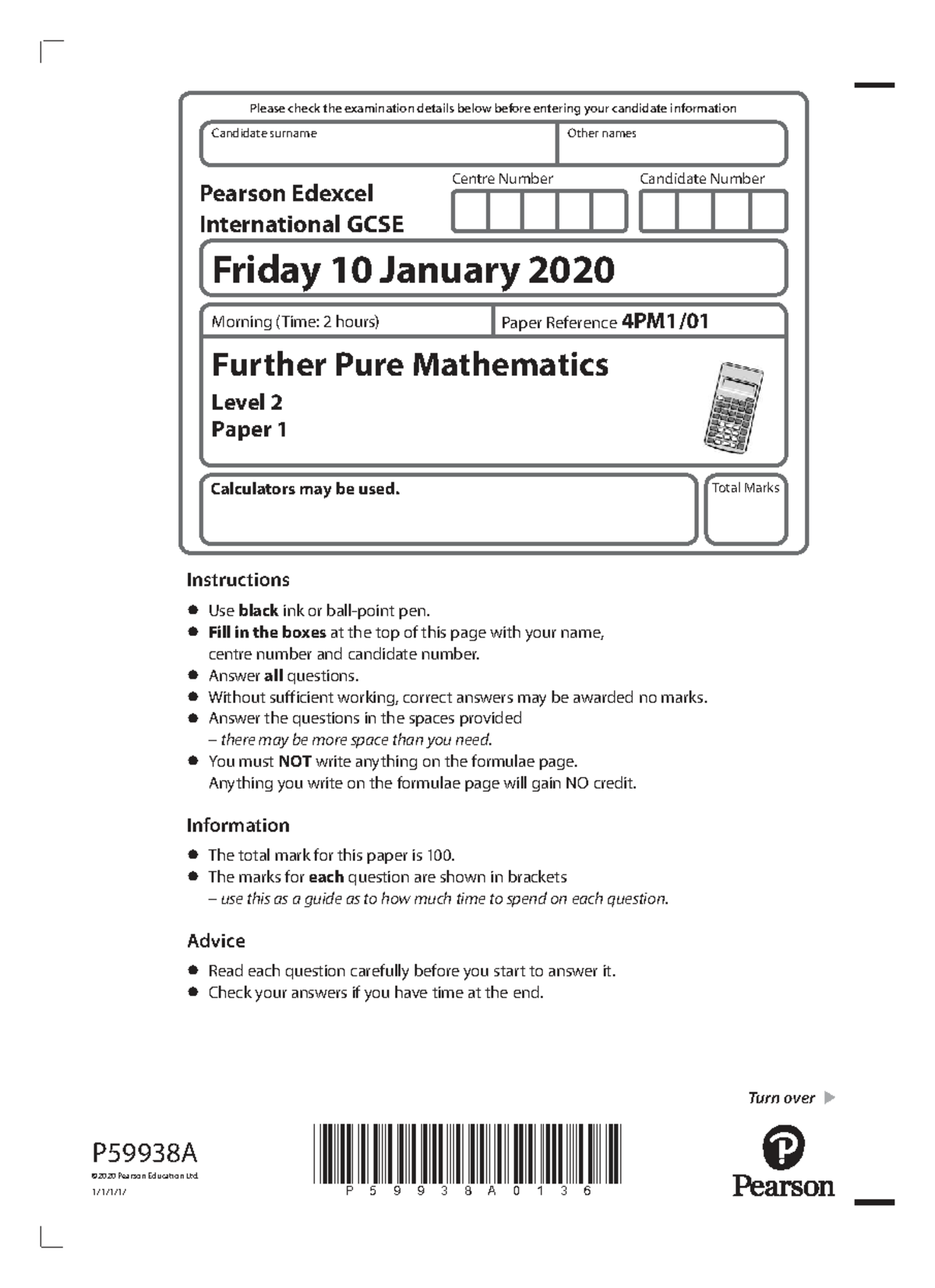 Edexcel International GCSE Further Pure Mathematics Practice Paper ...