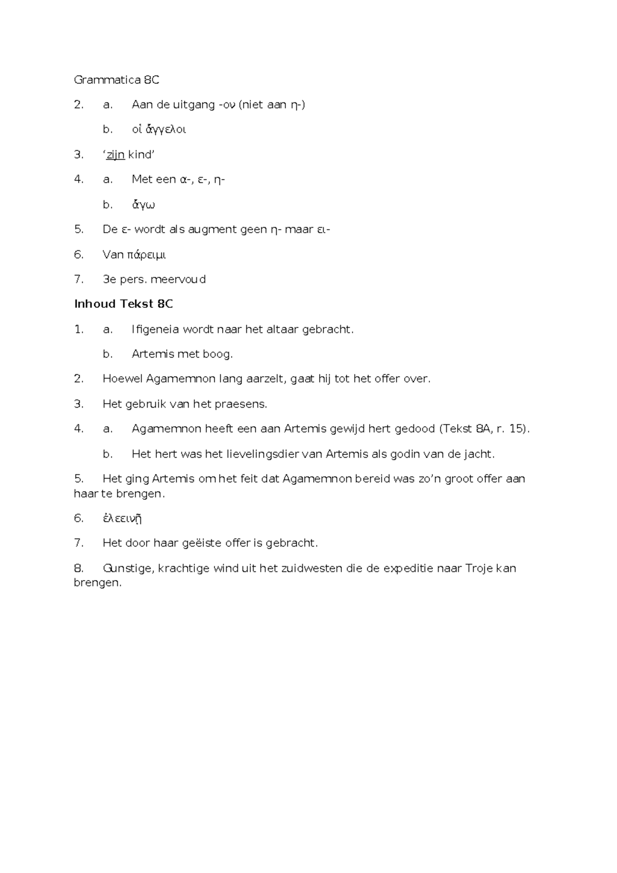 Grammatica 8C - Antwoorden en Inhoud Analyses - Studeersnel
