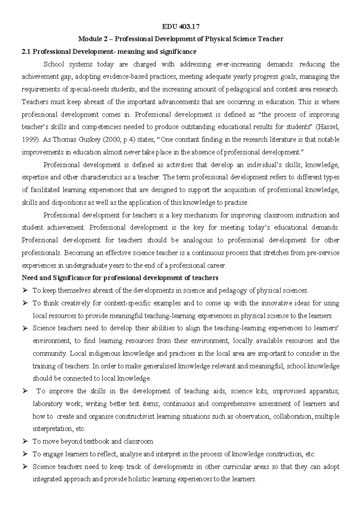 EDU 403.17 Module 2: Professional Development for Physical Science ...