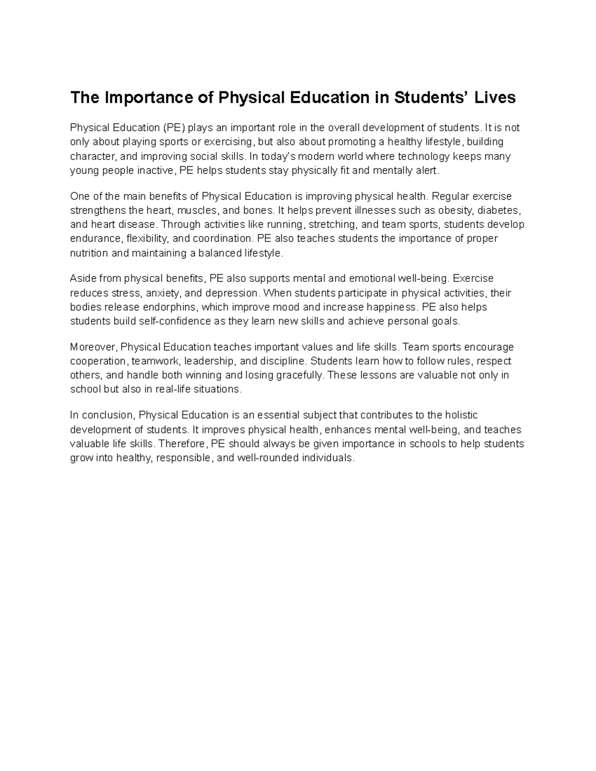 The Role of PE in Student Development and Well-being - Studocu