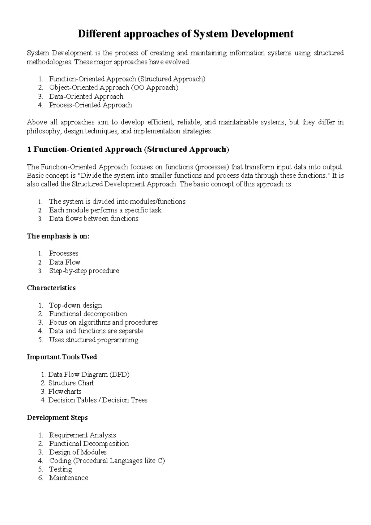 Unit I - 2 Approaches to System Development: Structured & OO Models ...