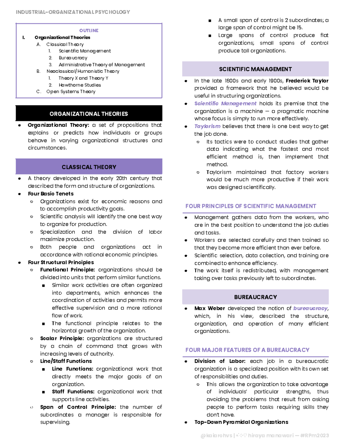 PSY 101: Organizational Theories Outline and Key Concepts - Studocu