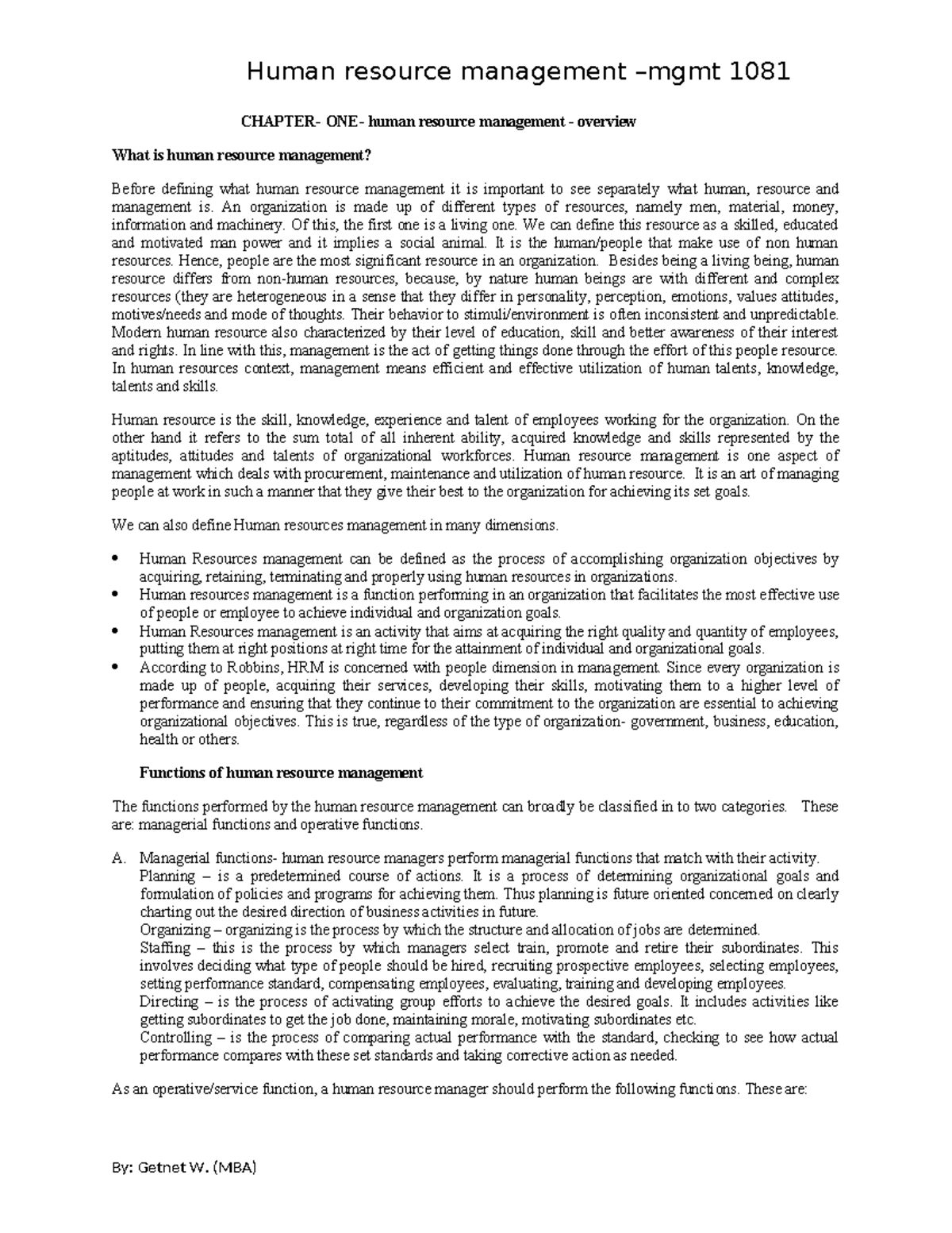 Chapter 1 - HRM 1081: Overview of Human Resource Management - Studocu