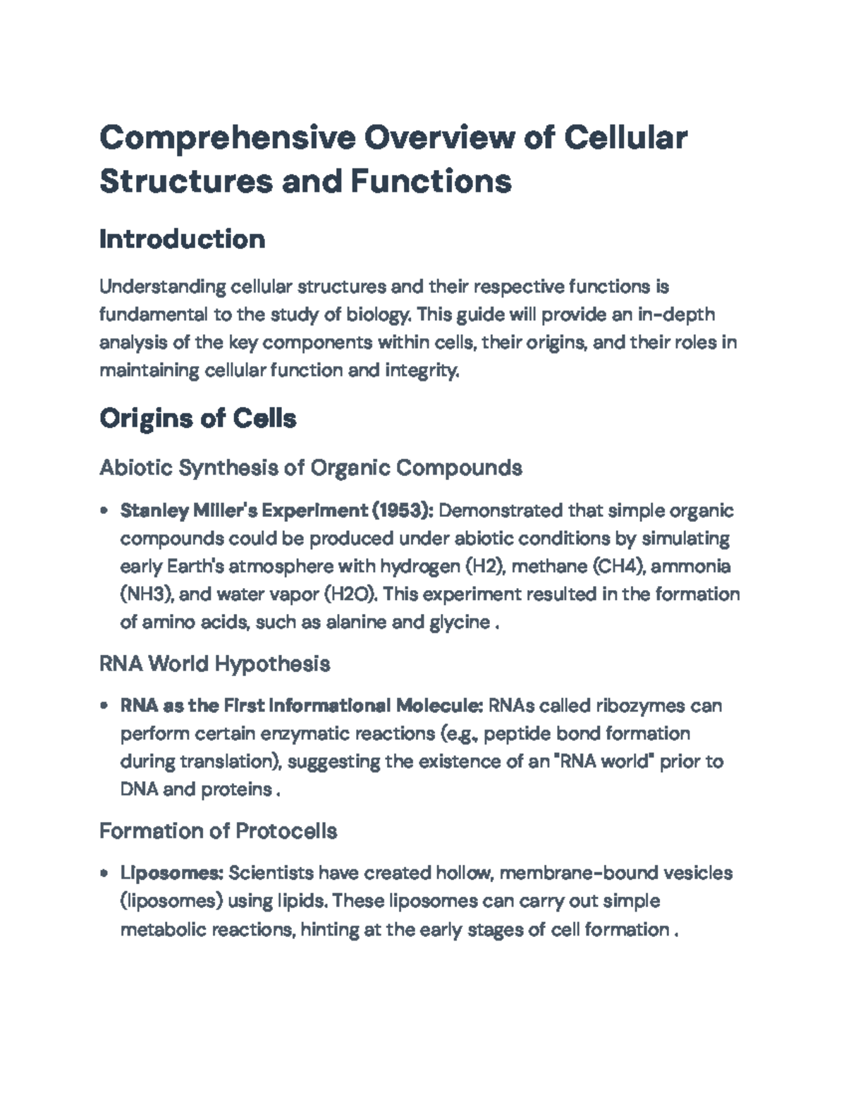Comprehensive Overview of Cell Structures and Functions (BIO101 ...